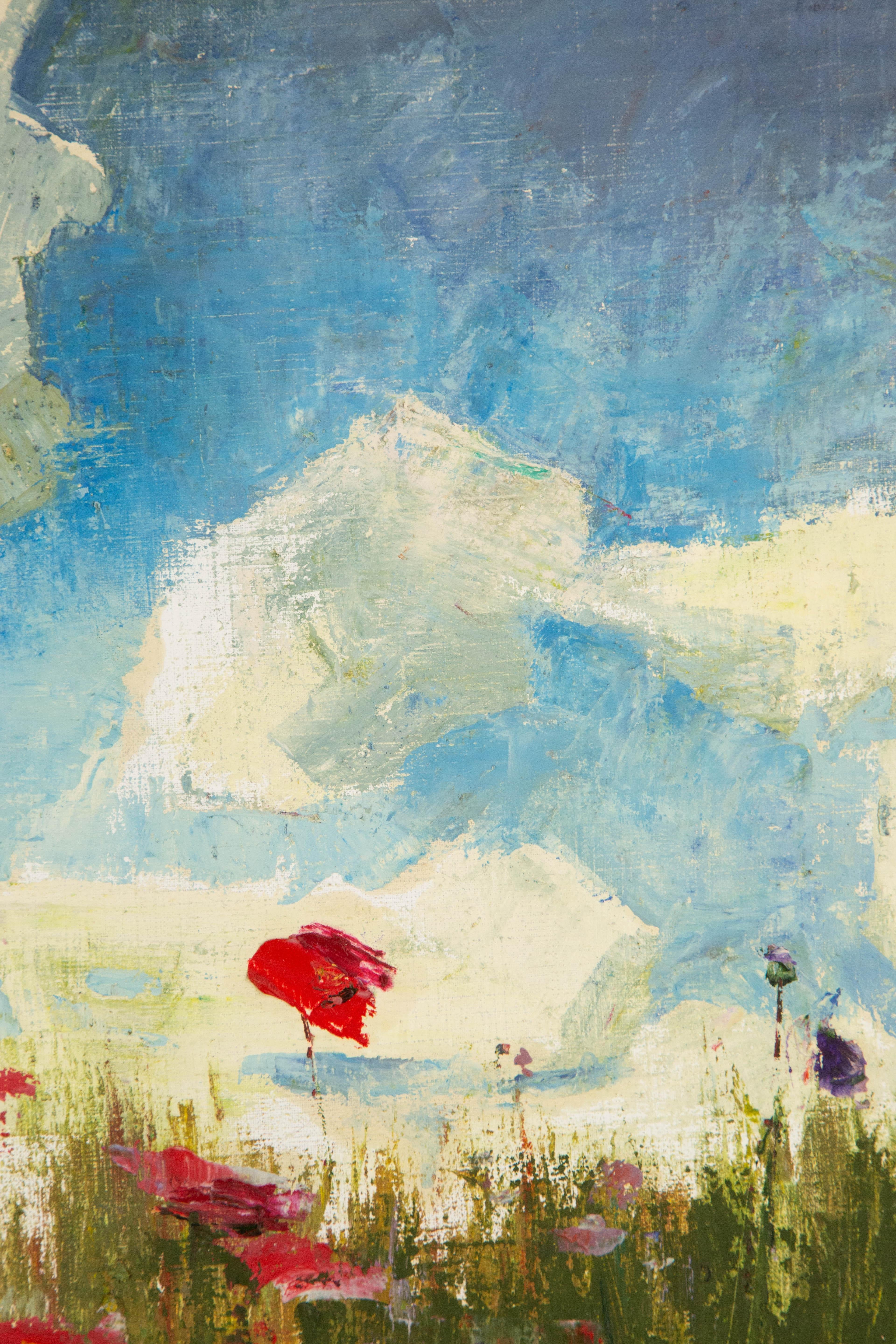 Wei Wang, geblümtes Original Ölgemälde auf Leinwand, Ölgemälde „Brunnen und Blumen, Serie I“, Wei Wang im Angebot 3