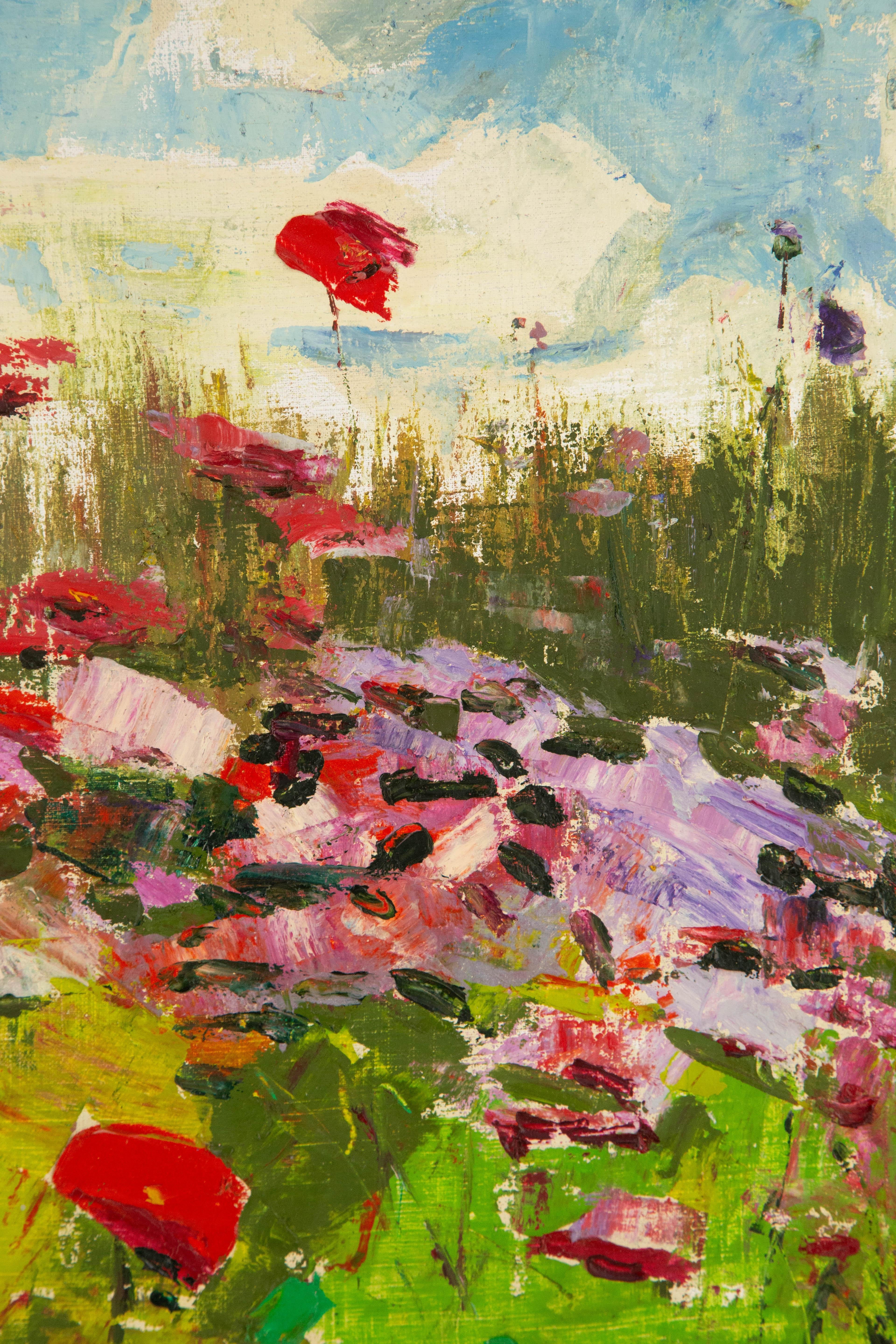 Wei Wang, geblümtes Original Ölgemälde auf Leinwand, Ölgemälde „Brunnen und Blumen, Serie I“, Wei Wang im Angebot 4