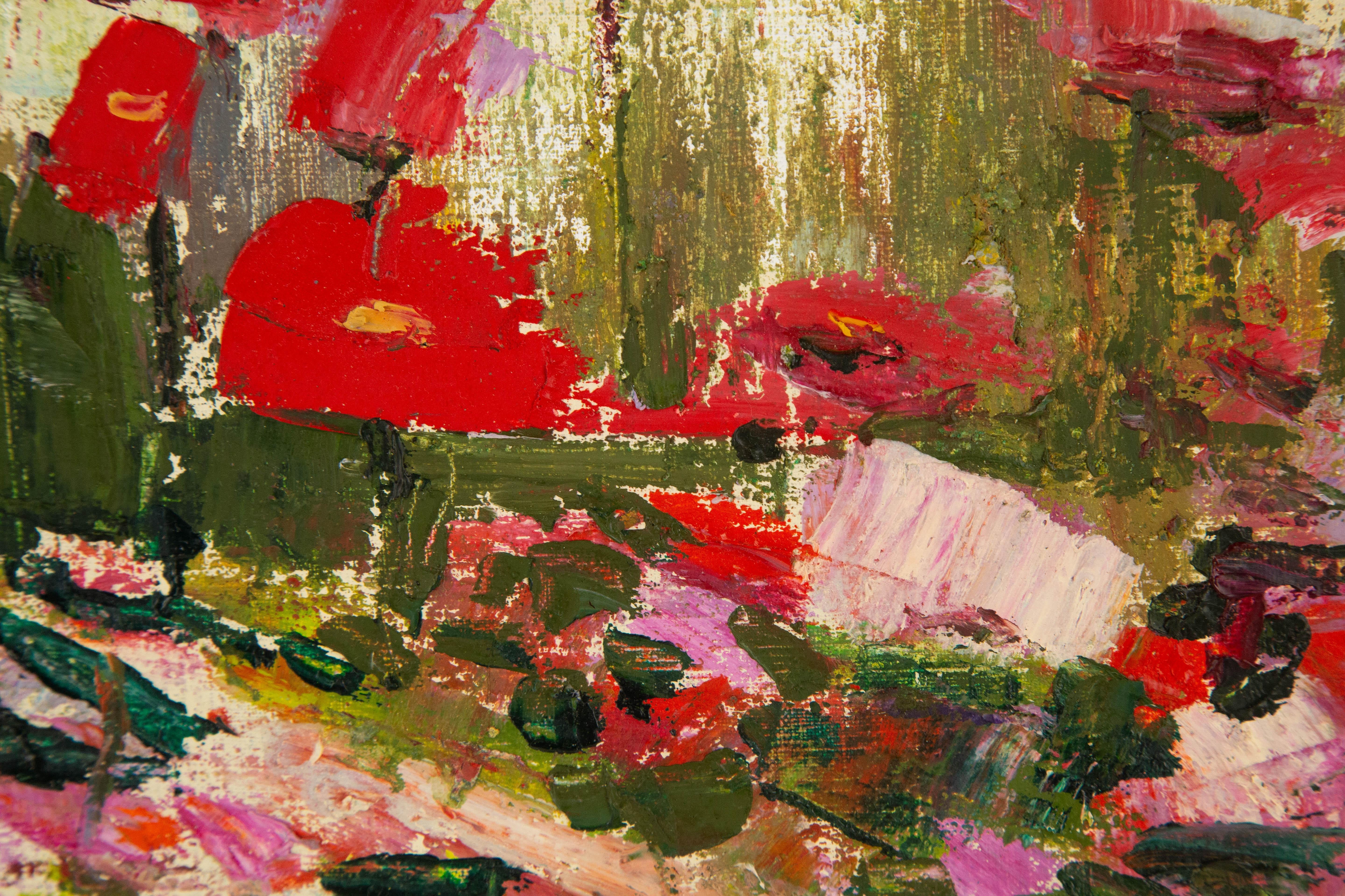 Wei Wang, geblümtes Original Ölgemälde auf Leinwand, Ölgemälde „Brunnen und Blumen, Serie I“, Wei Wang im Angebot 6