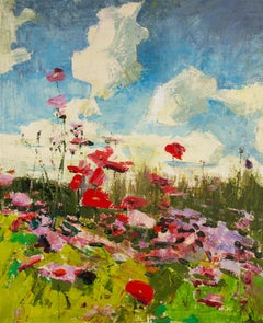Wei Wang Floral Óleo original sobre lienzo "Serie de montañas y flores I"