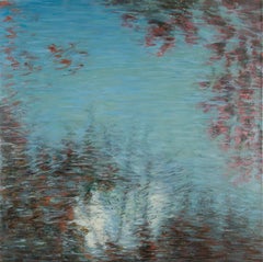 Impressionistisches Original-Ölgemälde auf Leinwand „Wasserreflexion – Cyan“ von Wei Wang