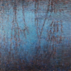 Wei Wang Pintura al óleo original impresionista "Reflejo de agua - Azul "