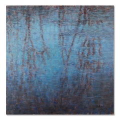Wei Wang Pintura al óleo original impresionista "Reflejo de agua - Azul "