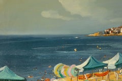 Wei Wang Paisaje acuático Óleo original sobre lienzo "Zona de baño en la playa"