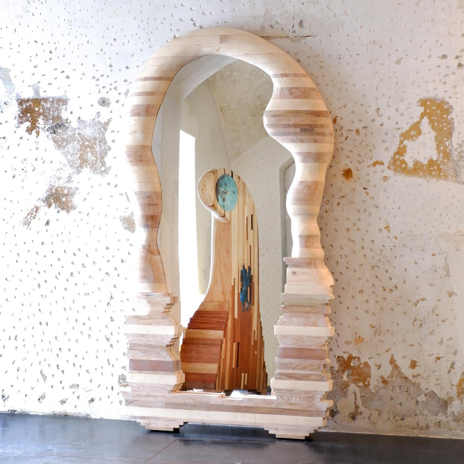 Italian Weight Of Time Mirror in Wood by Andrea Zambelli For Sale