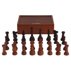Weighted Wood Chess Set by John Jaques of London in Wood Box 7cm Kings, ca 1950