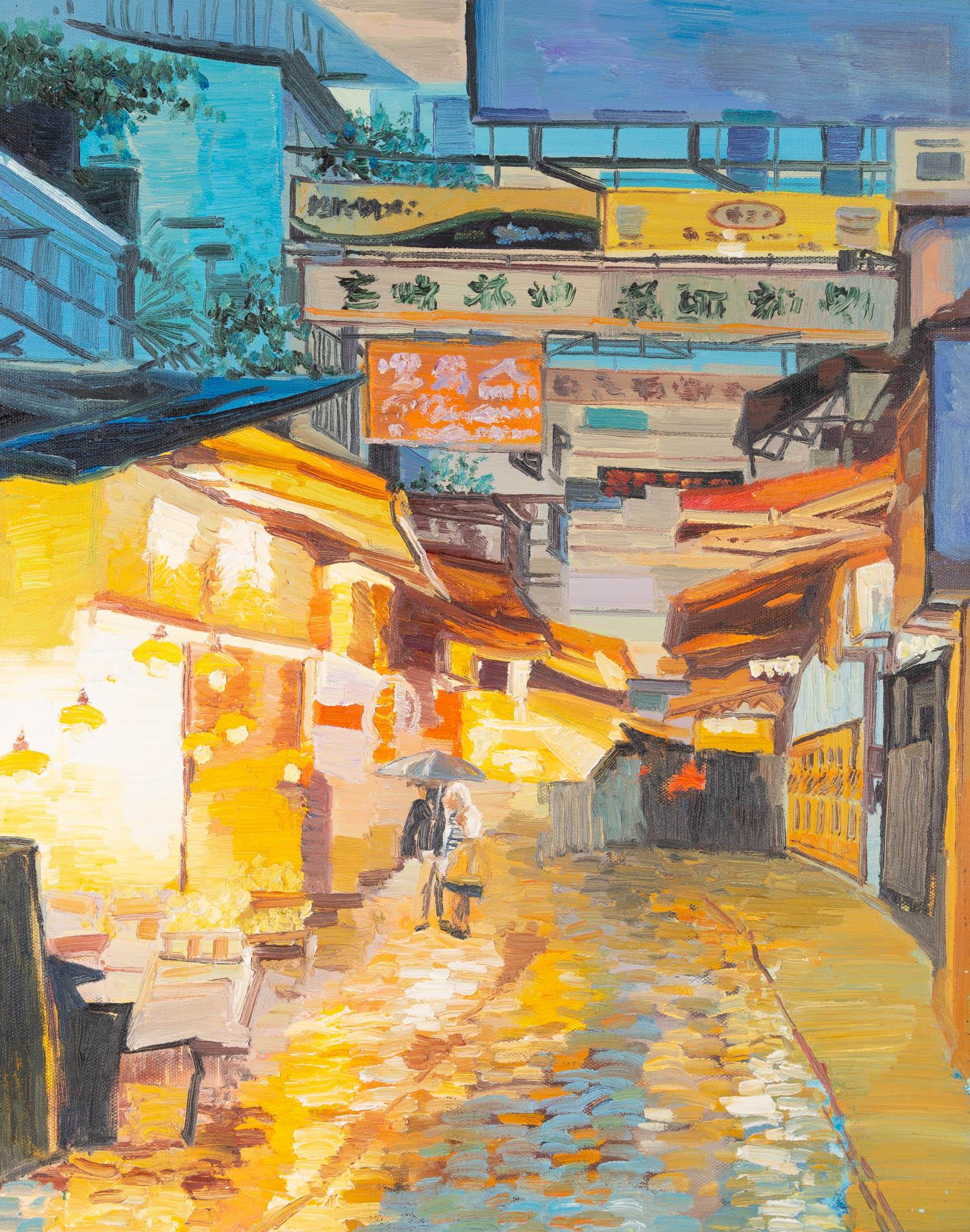 Impressionistisches Original-Ölgemälde „Trace – Der Nachtmarkt“ von Weiguo Zhang, Original im Angebot 1
