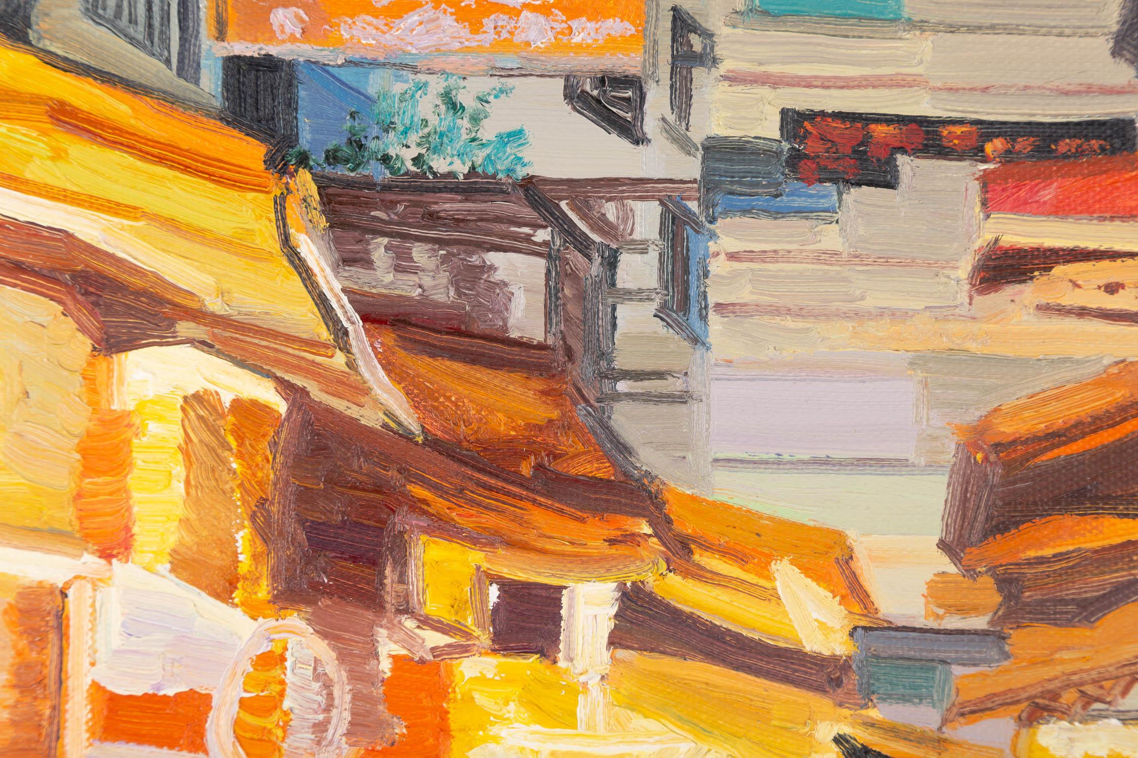 Impressionistisches Original-Ölgemälde „Trace – Der Nachtmarkt“ von Weiguo Zhang, Original im Angebot 4