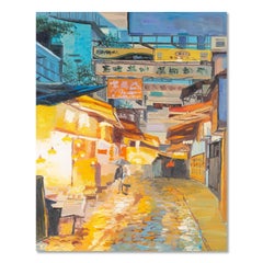 Weiguo Zhang Pintura al óleo original impresionista "Rastro - El mercado nocturno"