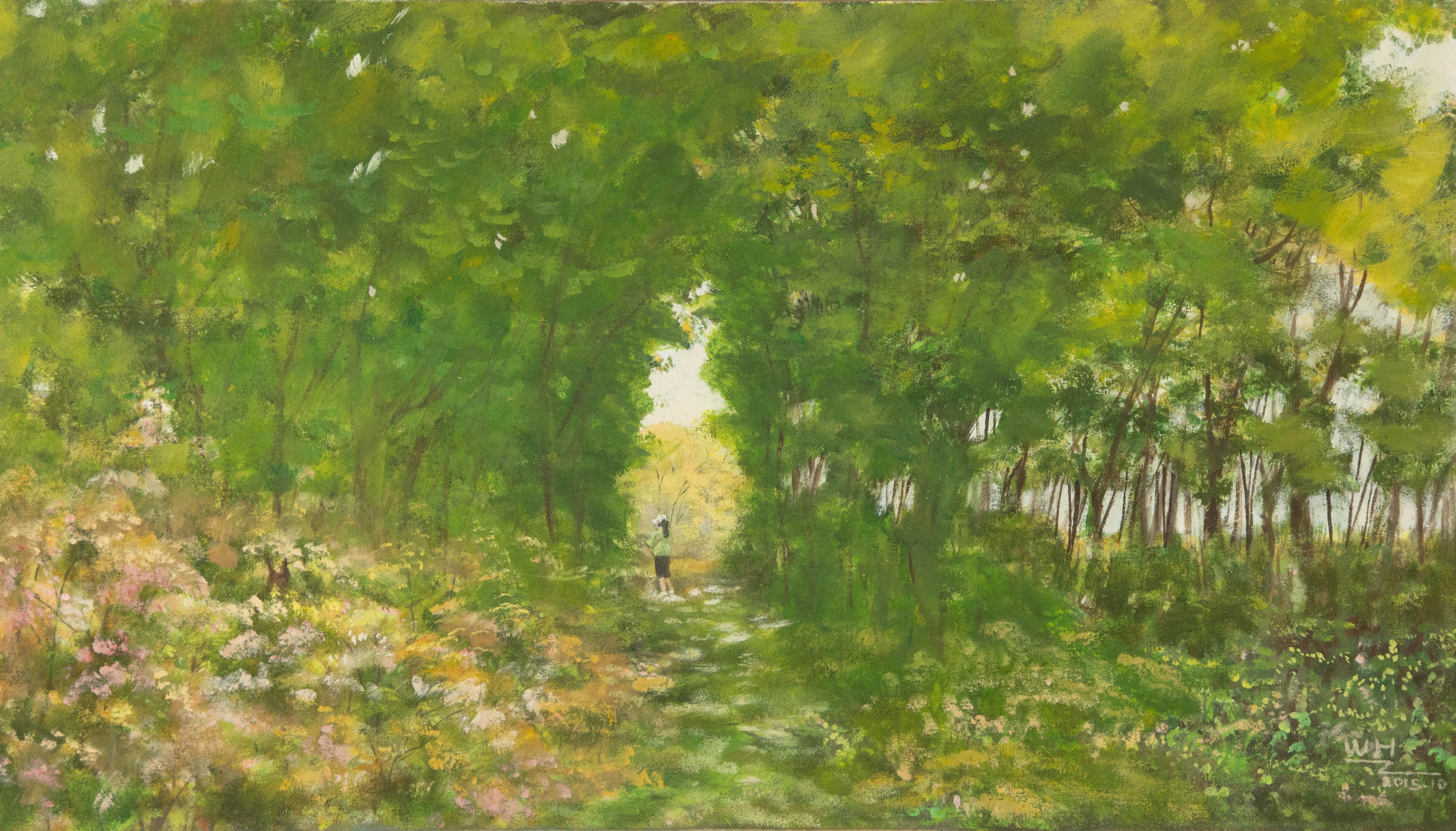  Title: Secret Garden
 Medium: Oil on canvas
 Size: 17.5 x 30.5 inches
 Frame: Framing options available!
 Condition: The painting appears to be in excellent condition.
 Note: This painting is unstretched
 Year: 2015
 Artist: Weihai Zhang
