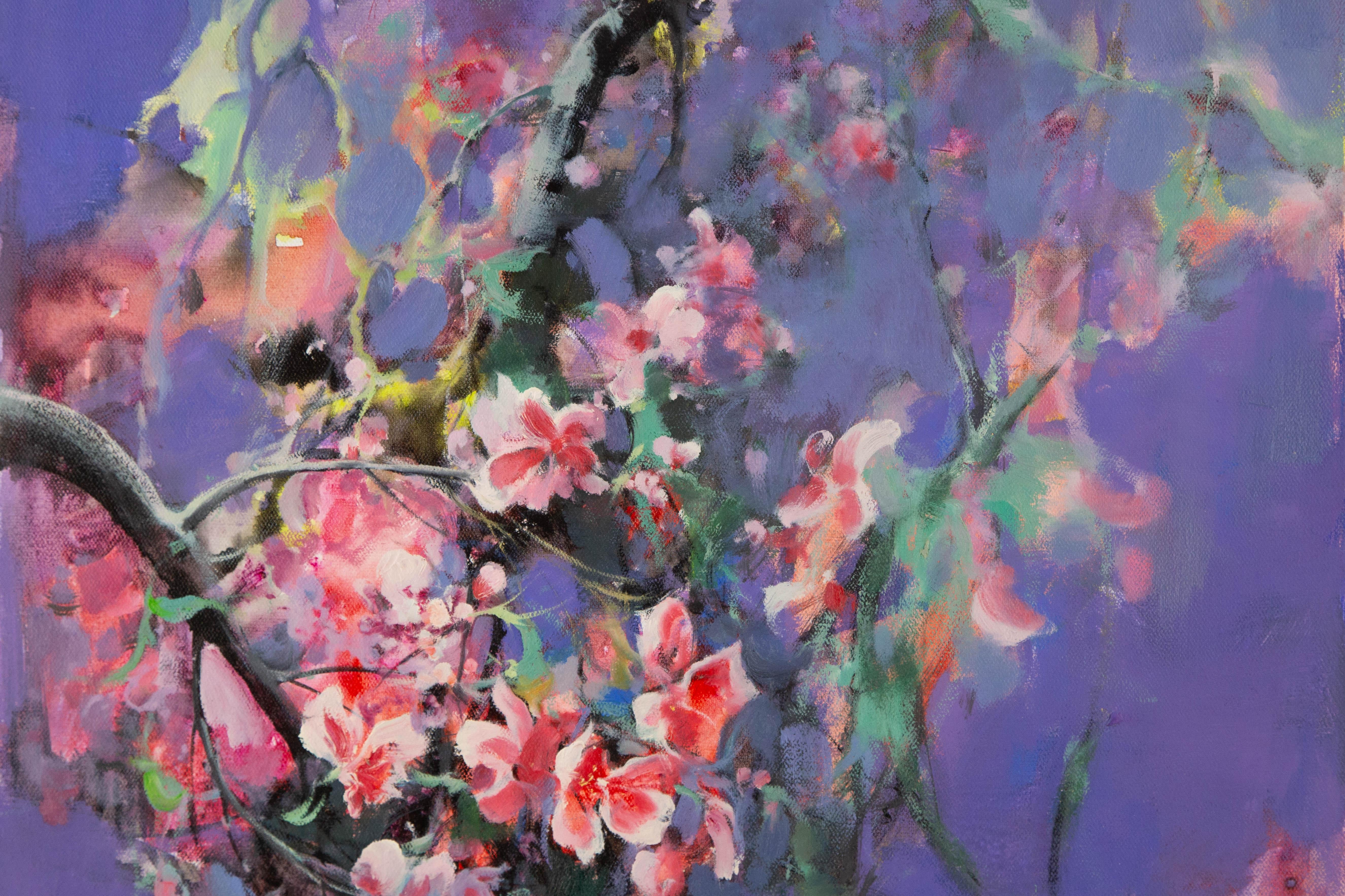  Title: Blossoms
 Medium: Oil on canvas
 Size: 31.25 x 23.25 inches
 Frame: Framing options available!
 Condition: The painting appears to be in excellent condition.
 Note: This painting is unstretched, shipped rolled unless stretching/framing is