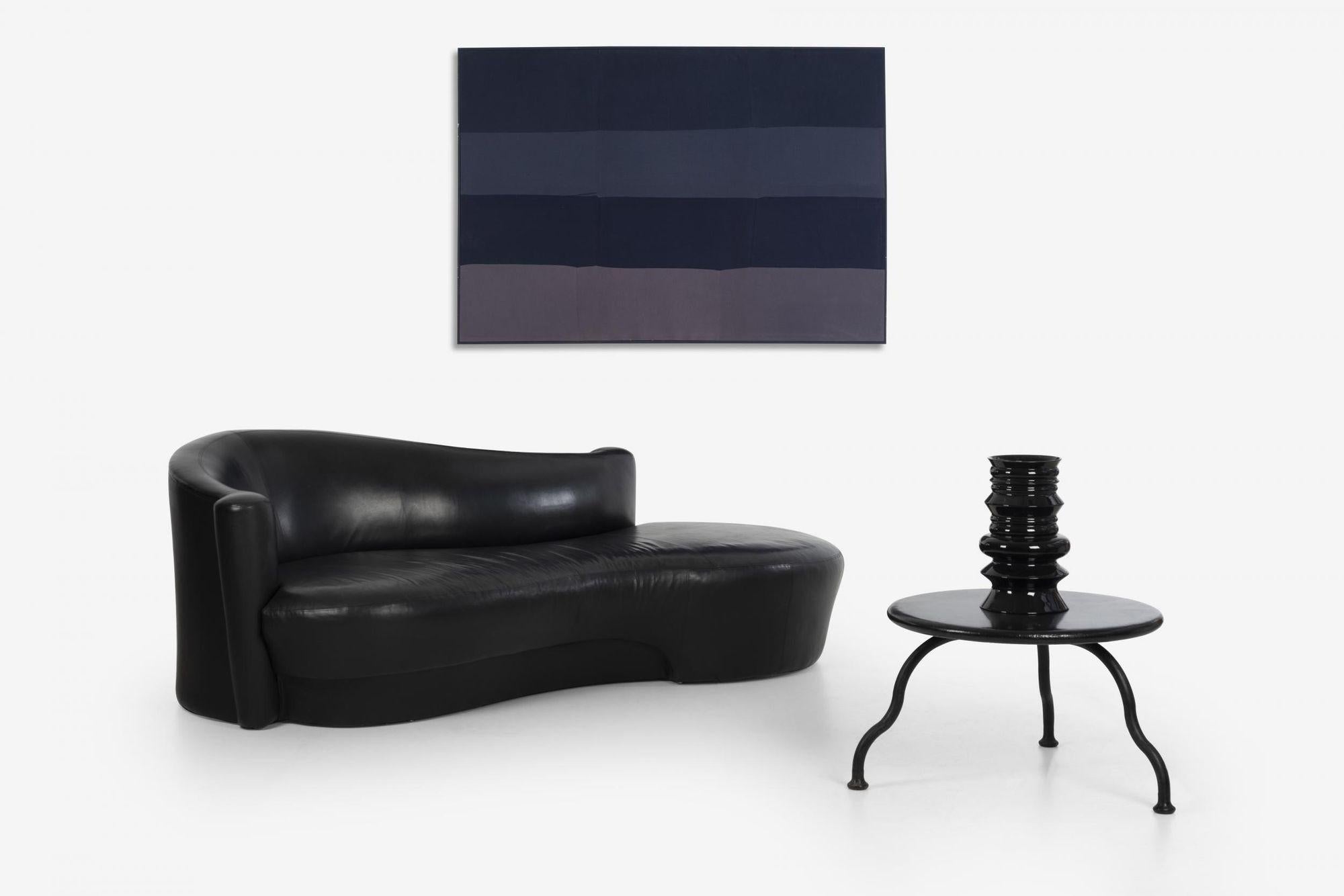 American Weiman Black Leather Sofa For Sale