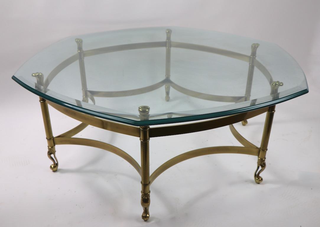 Hollywood Regency Weiman Brass and Glass Hexagonal Coffee Table