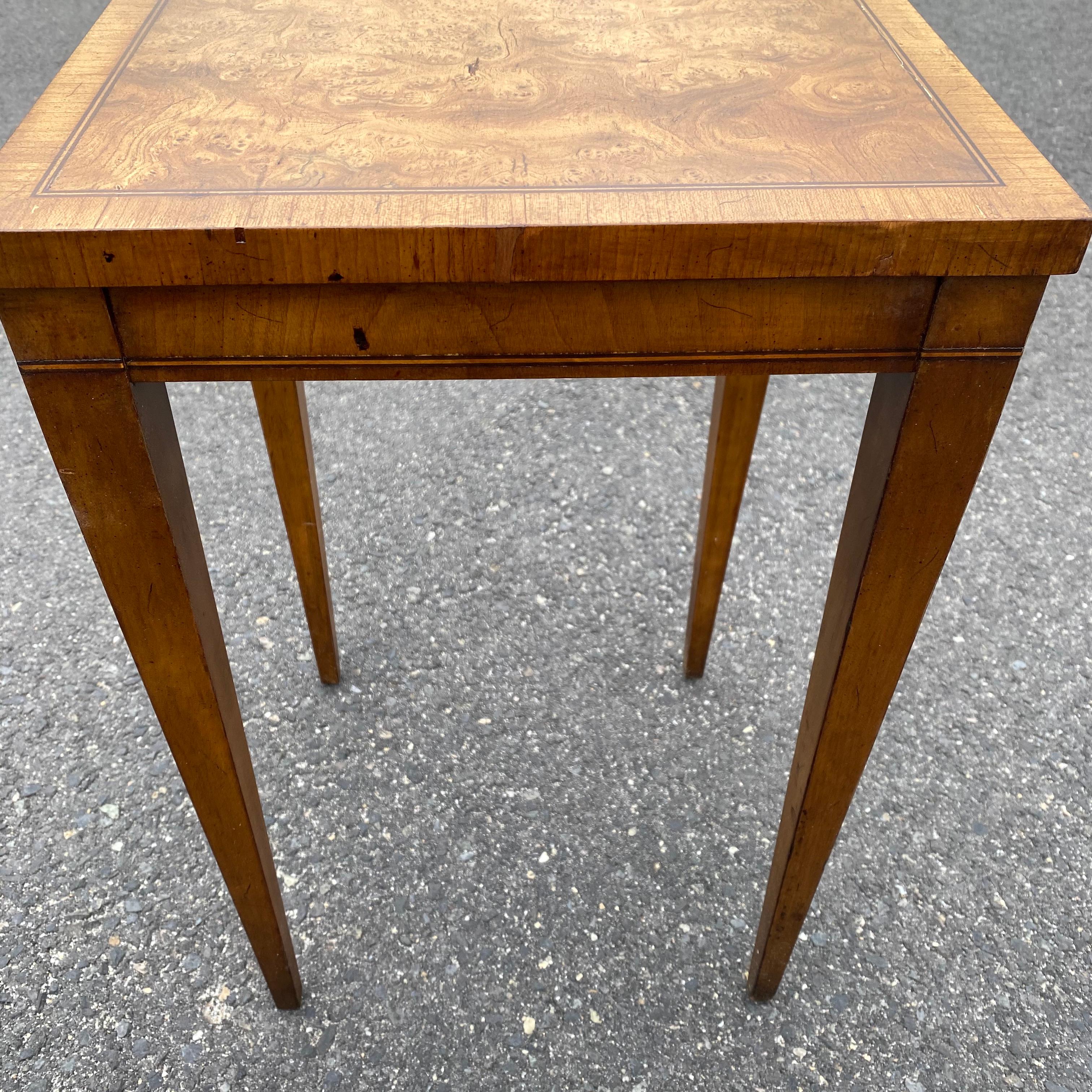 Burl Wood And Brass Inlaid Nesting Table With Top Compartment By Weiman 5