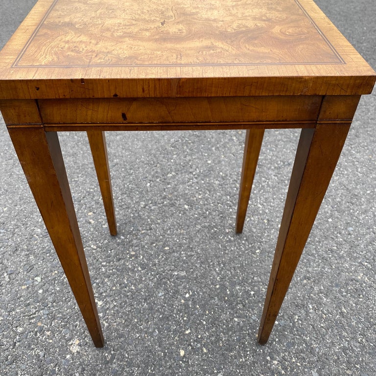 Burl Wood And Brass Inlaid Nesting Table With Top Compartment By Weiman