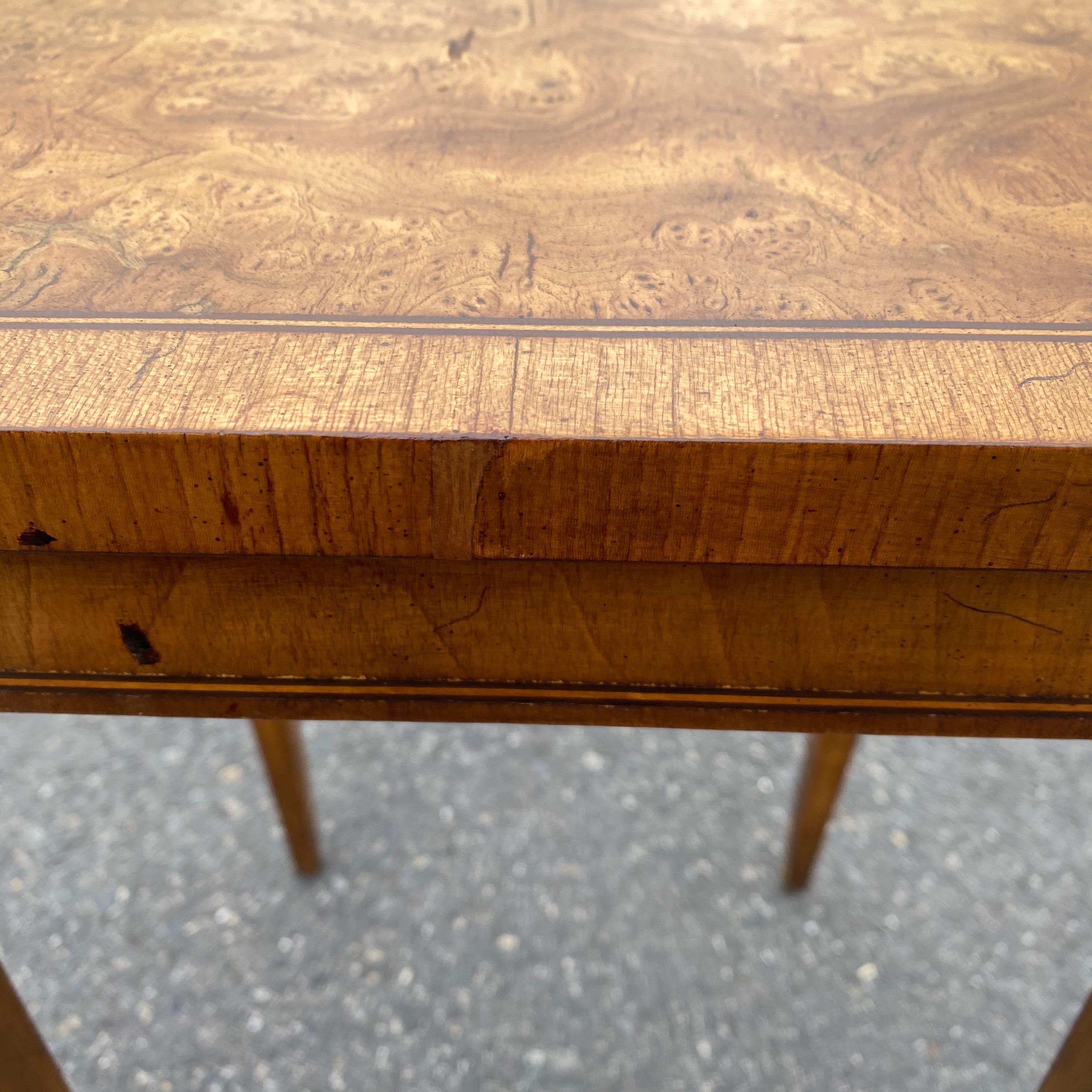 20th Century Burl Wood And Brass Inlaid Nesting Table With Top Compartment By Weiman