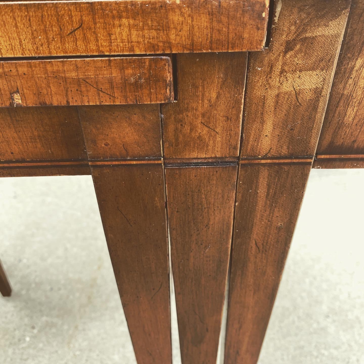 Hardwood Burl Wood And Brass Inlaid Nesting Table With Top Compartment By Weiman