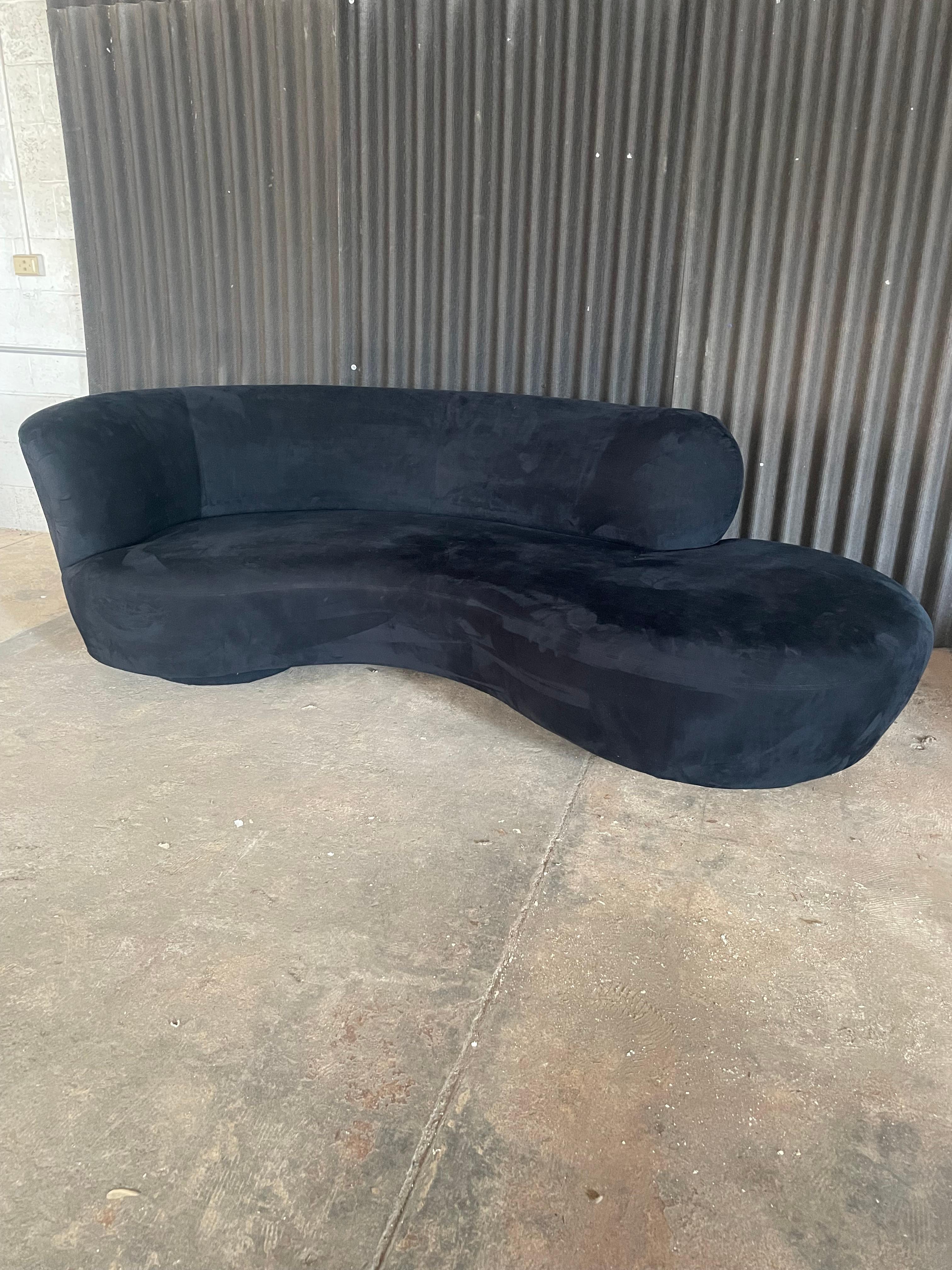 Beautiful Curvy Cloud Sofa by Weiman, maker
This particular sofa is in a black Ultrasuede.  The fabric is in very good condition with minor rub marks on the backside as shown.  If you decide to keep this fabric, we'll have it professionally cleaned