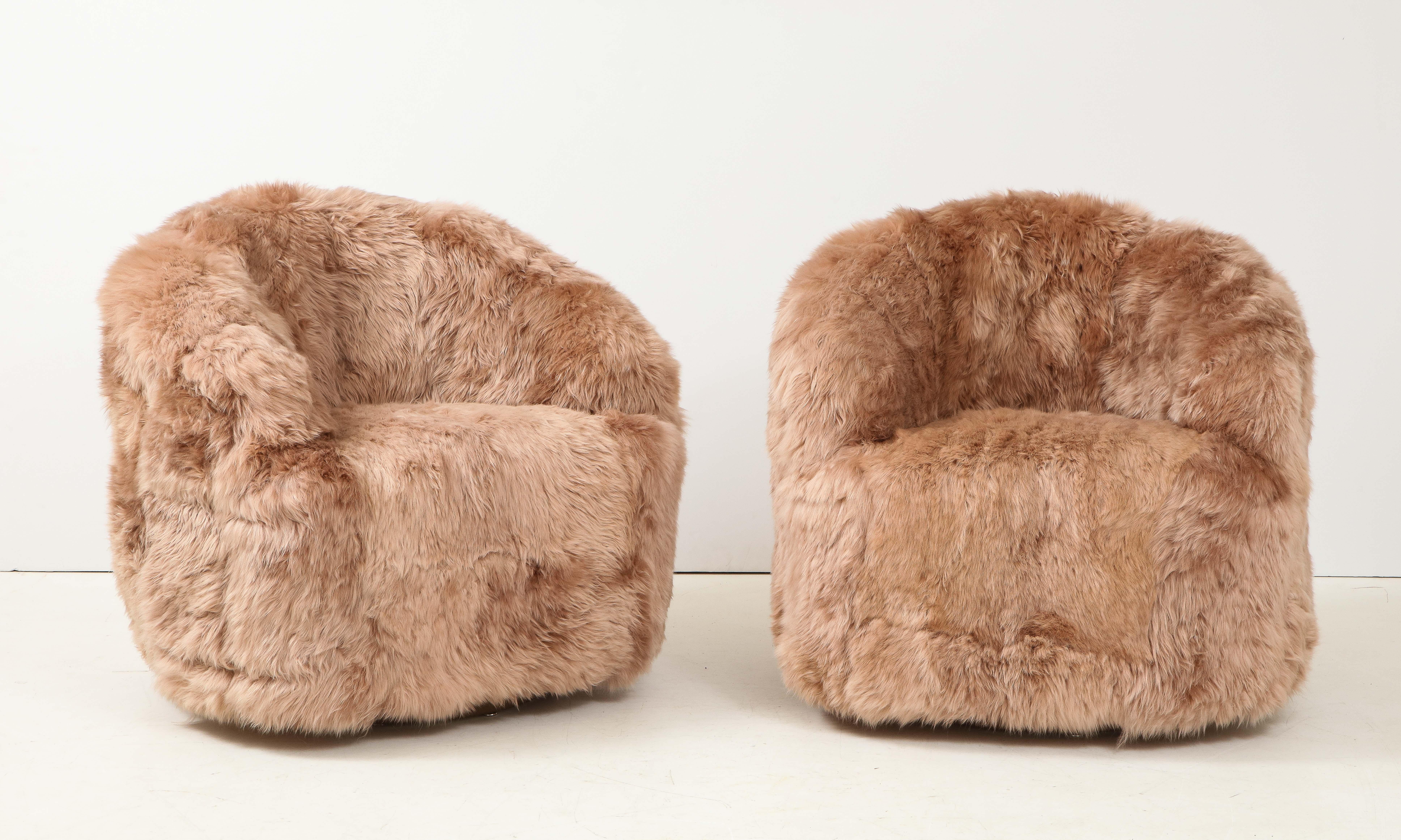 Modern Weiman Desert Rose Sheepskin Club Chairs For Sale