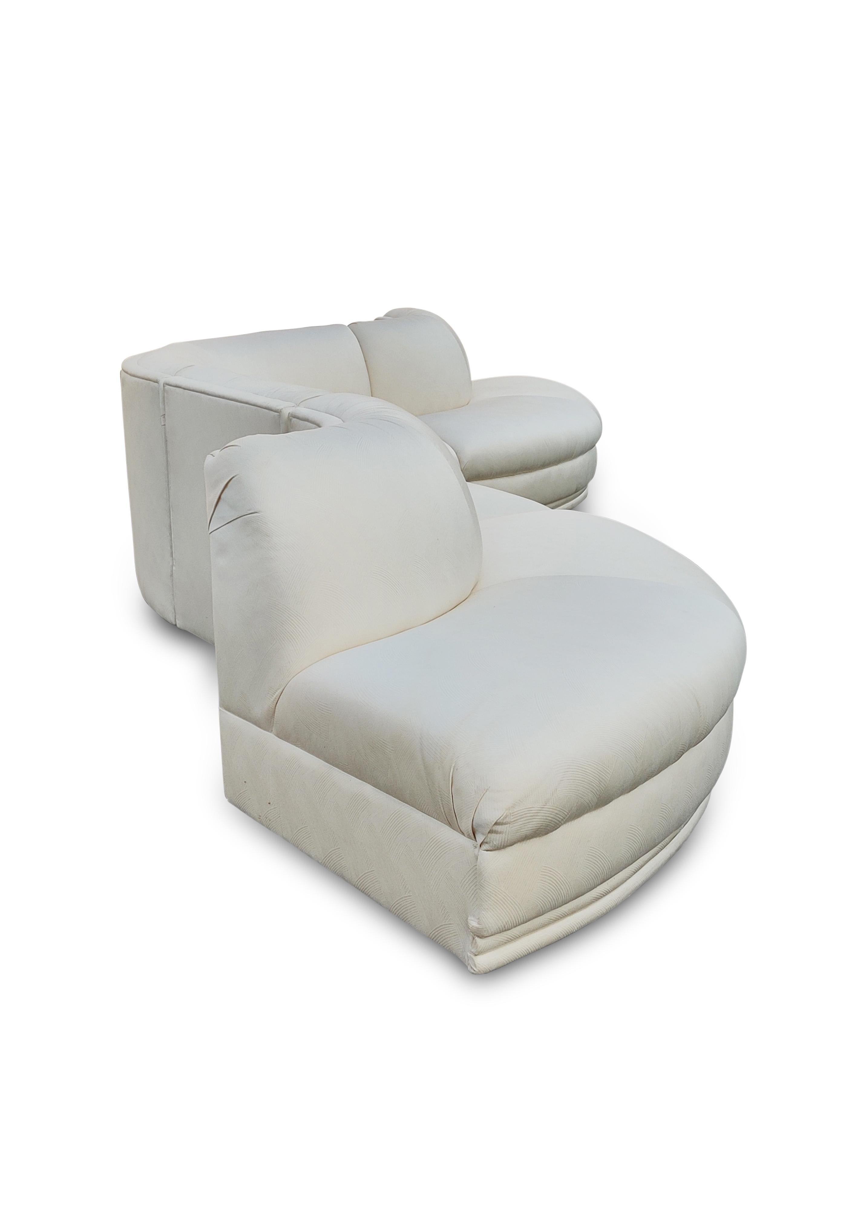 Mid-Century Modern Weiman Executive Serpentine 4-Section Sectional Sofa White Mid Century Modern