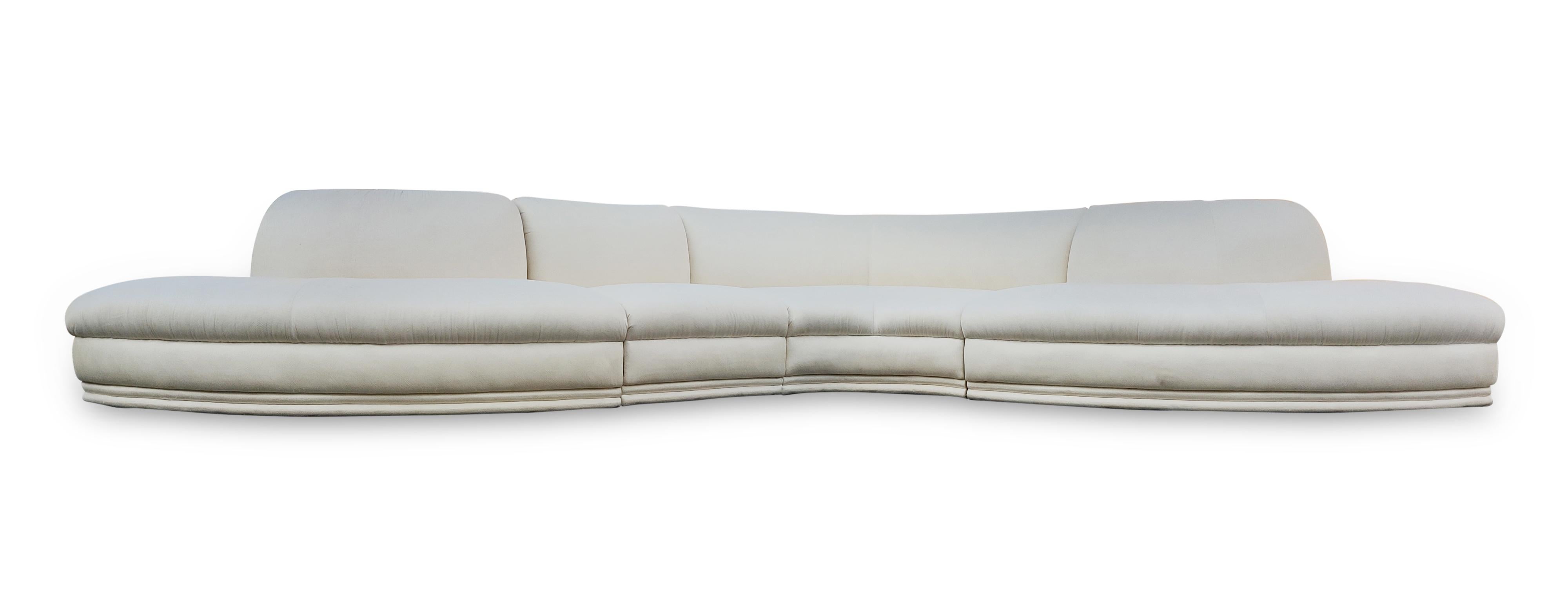 Late 20th Century Weiman Executive Serpentine 4-Section Sectional Sofa White Mid Century Modern