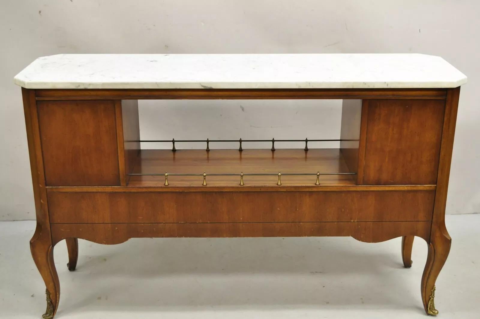 Weiman French Louis XV Style Marble Top Fruitwood Server Cabinet Console Table 7