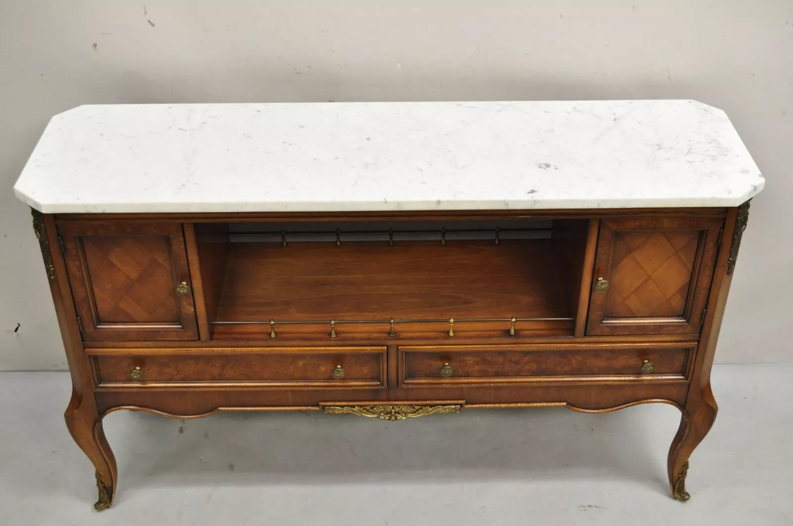 Unknown Weiman French Louis XV Style Marble Top Fruitwood Server Cabinet Console Table