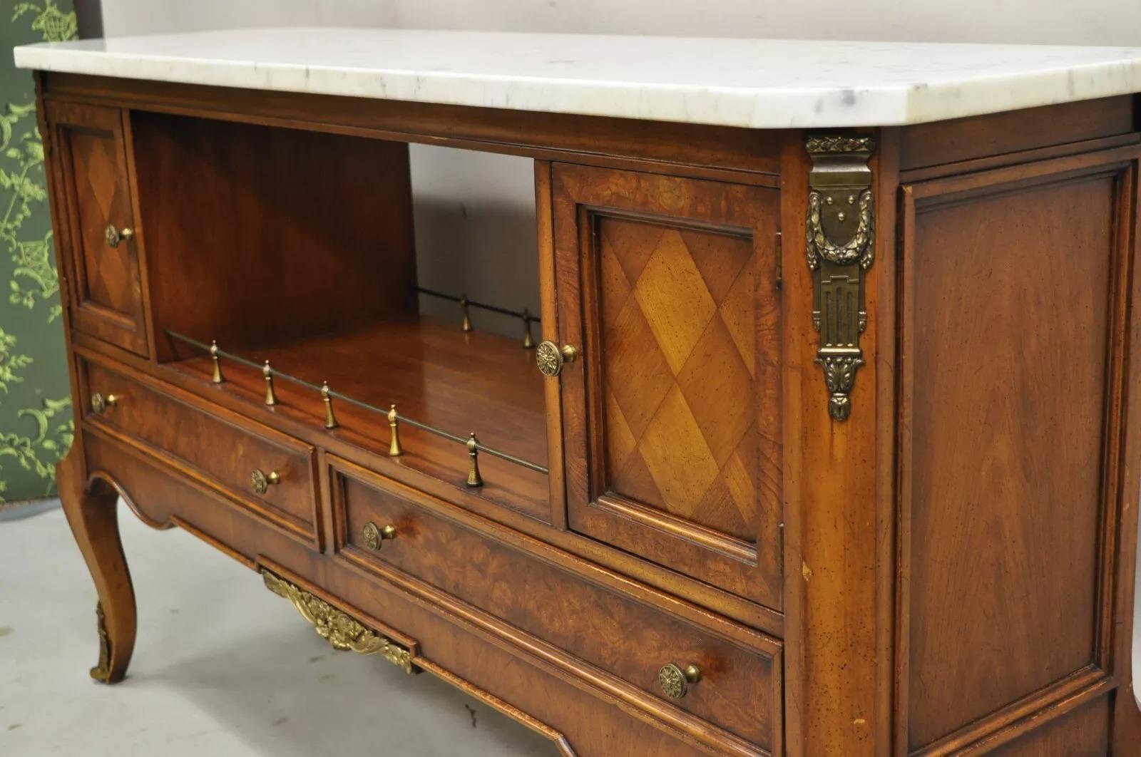 Weiman French Louis XV Style Marble Top Fruitwood Server Cabinet Console Table In Good Condition In Philadelphia, PA