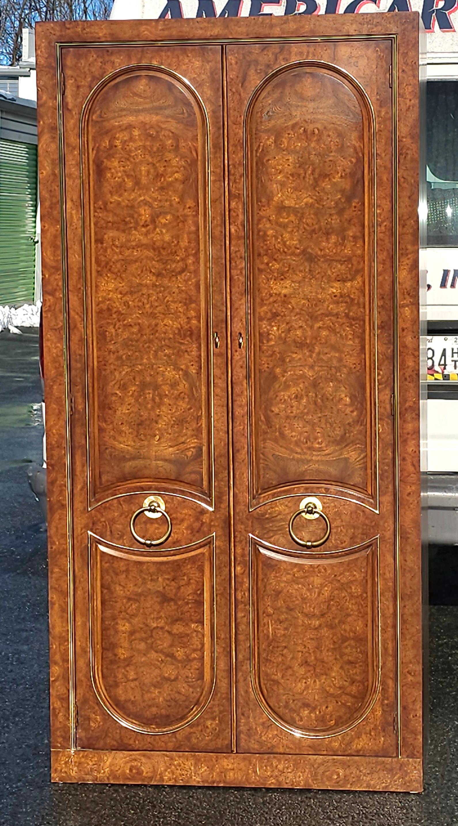 A late 20th Century Weiman Furniture Burlwood Armoire Wardrobe Linen Press in good vintage condition. Measures 37.5