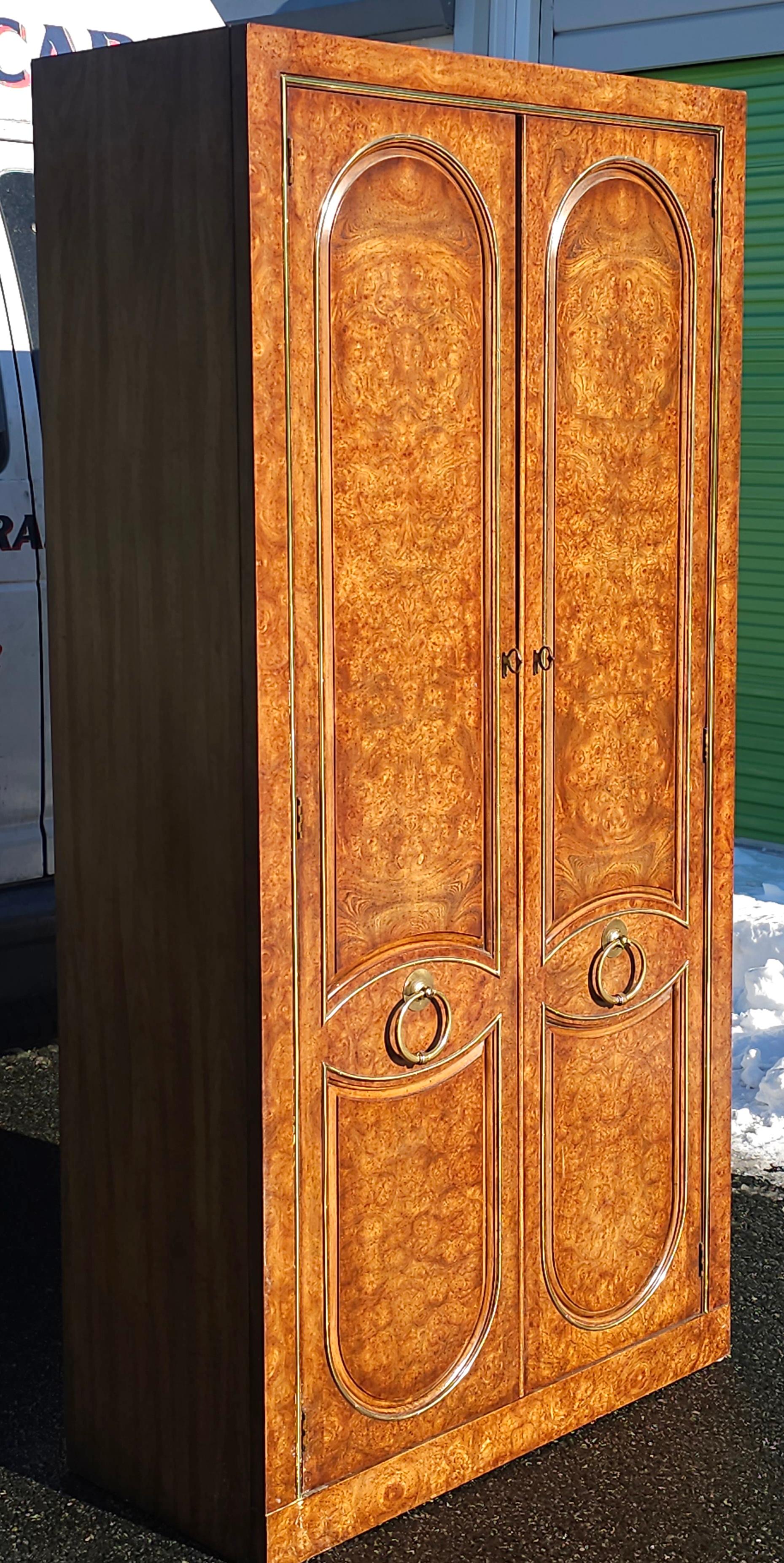 Modern Weiman Furniture Burlwood Armoire Wardrobe Linen Press For Sale