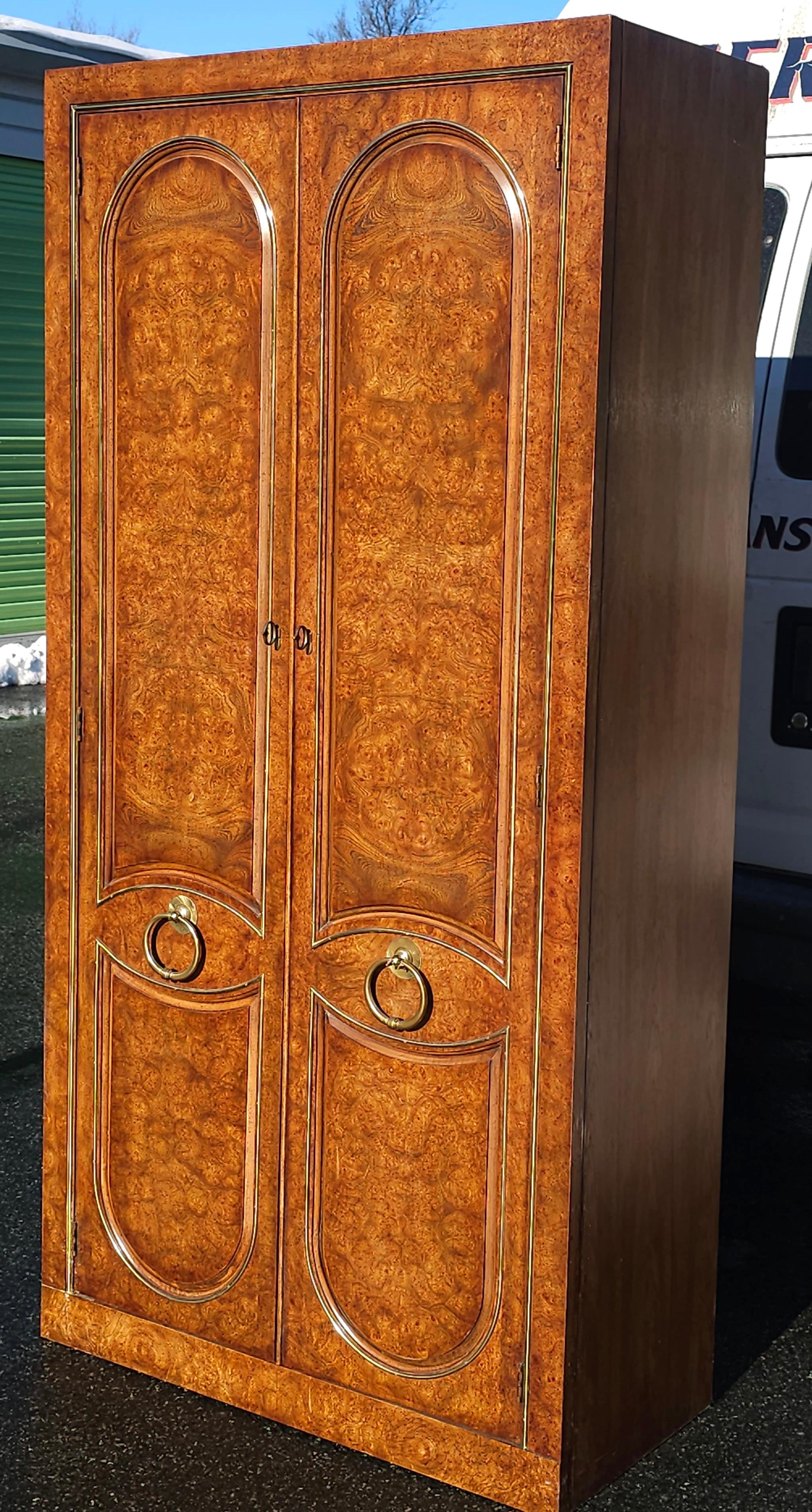 American Weiman Furniture Burlwood Armoire Wardrobe Linen Press For Sale