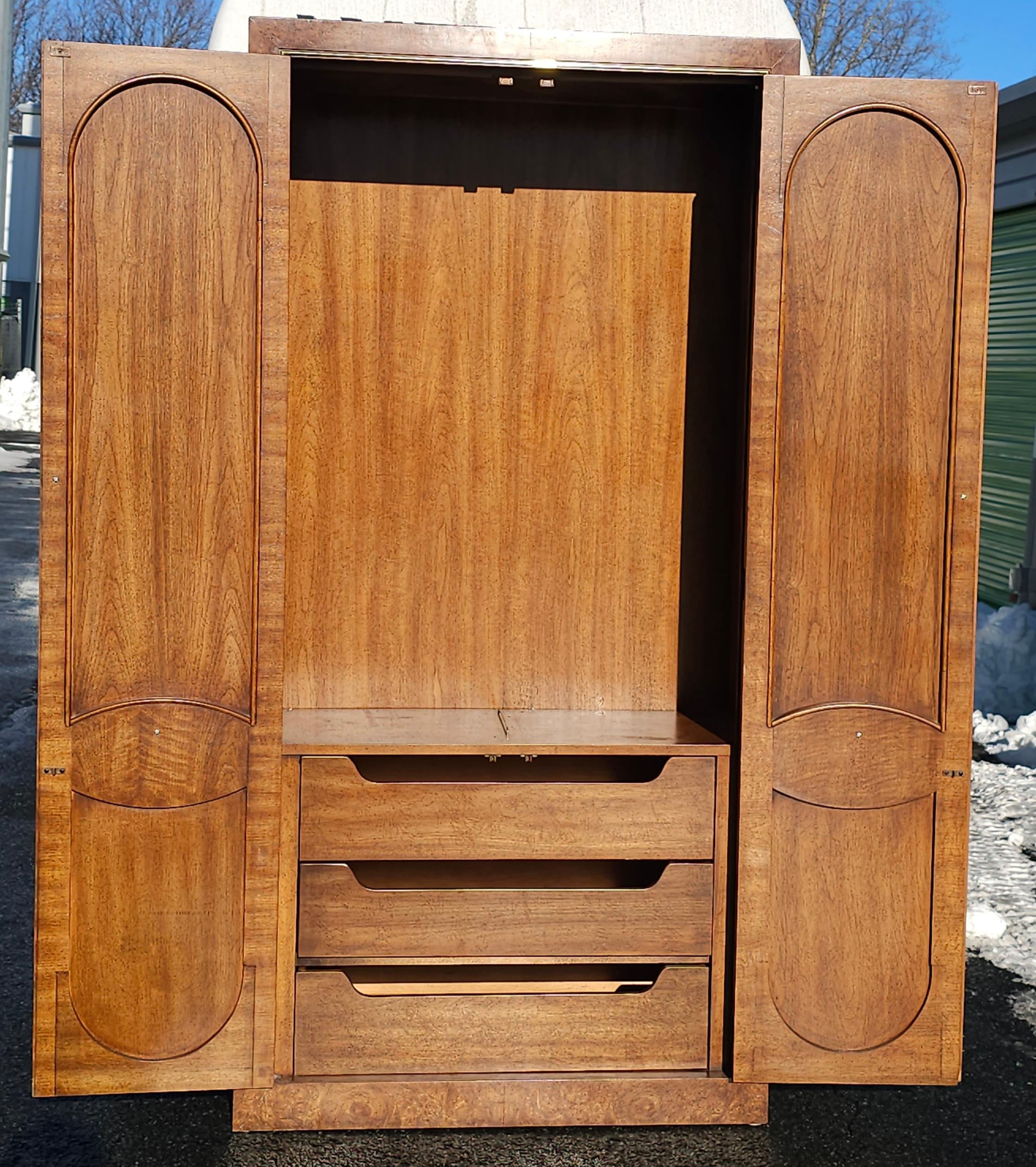 Weiman Furniture Burlwood Armoire Wardrobe Linen Press In Good Condition For Sale In Germantown, MD