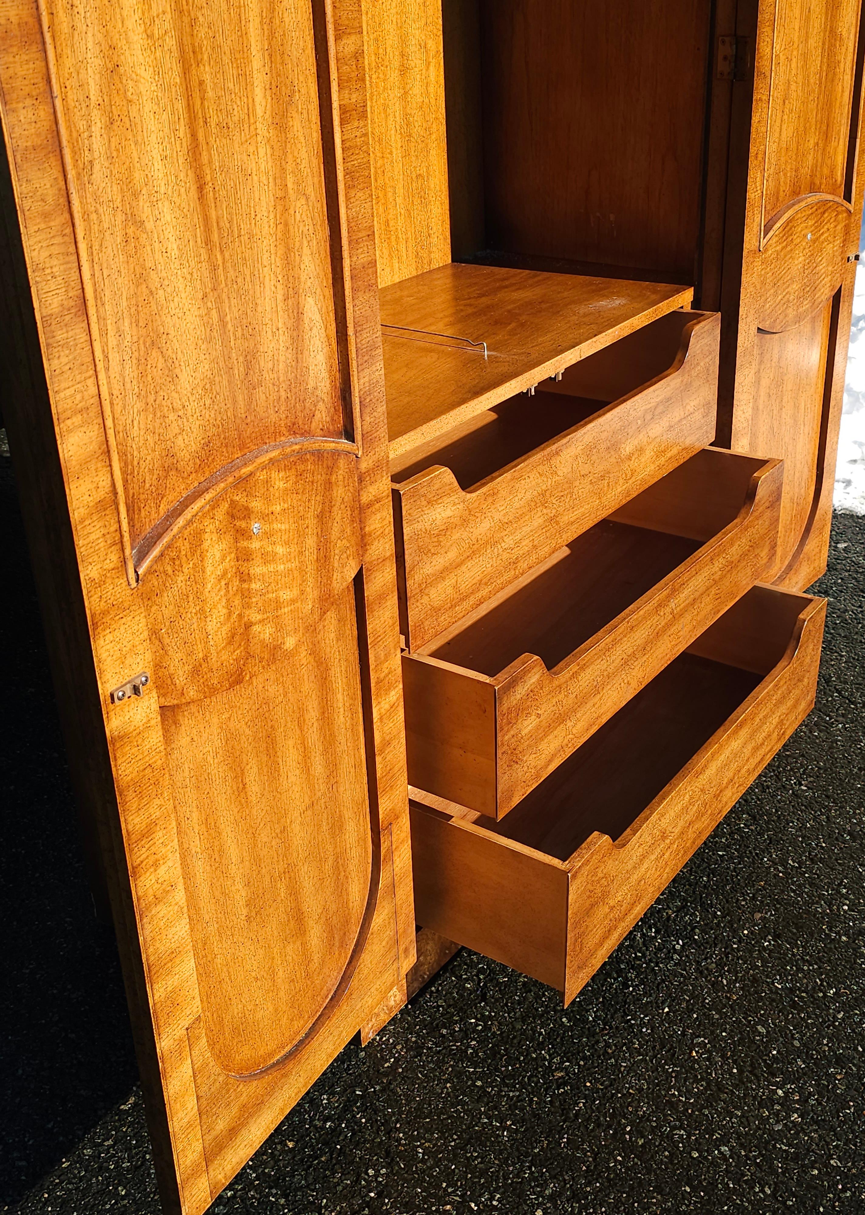 20th Century Weiman Furniture Burlwood Armoire Wardrobe Linen Press For Sale