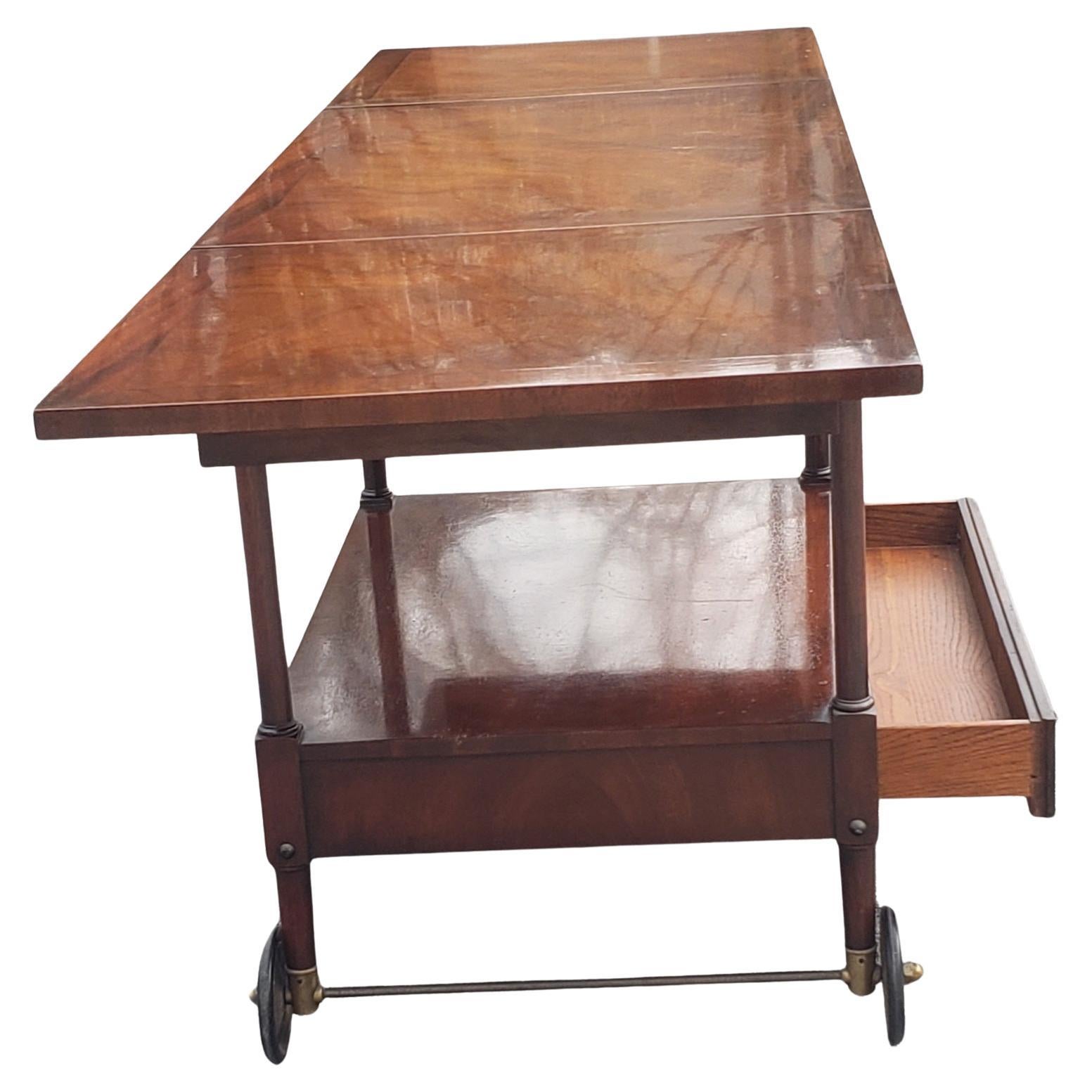 Weiman George III Style Swirl Mahogany Drop-Leaf Serving Cart, circa 1960s In Good Condition For Sale In Germantown, MD