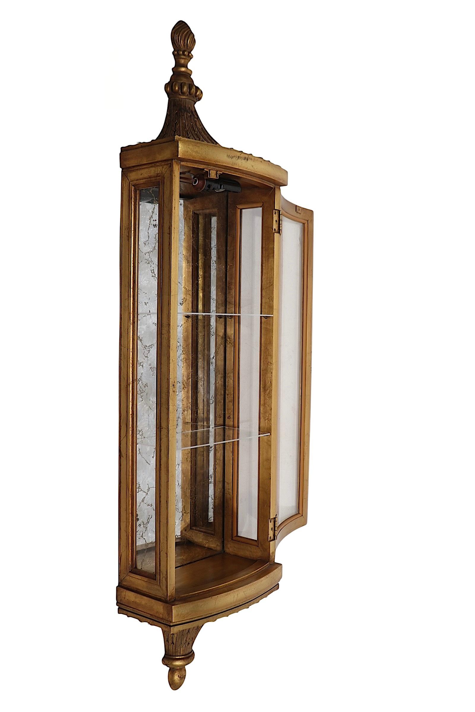 Hollywood Regency Weiman Gold Gilt  Wall Hanging Vitrine Curio Display Case circa 1970's For Sale