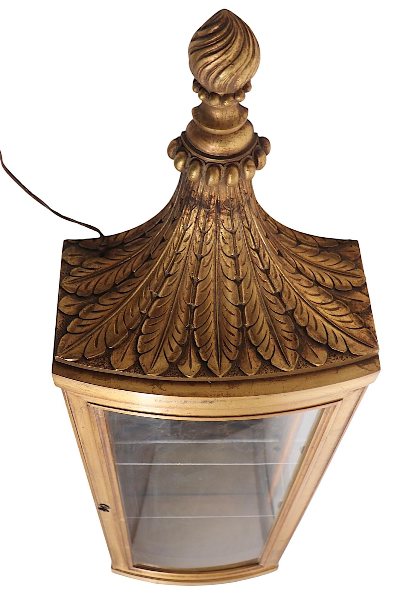 20th Century Weiman Gold Gilt  Wall Hanging Vitrine Curio Display Case circa 1970's For Sale