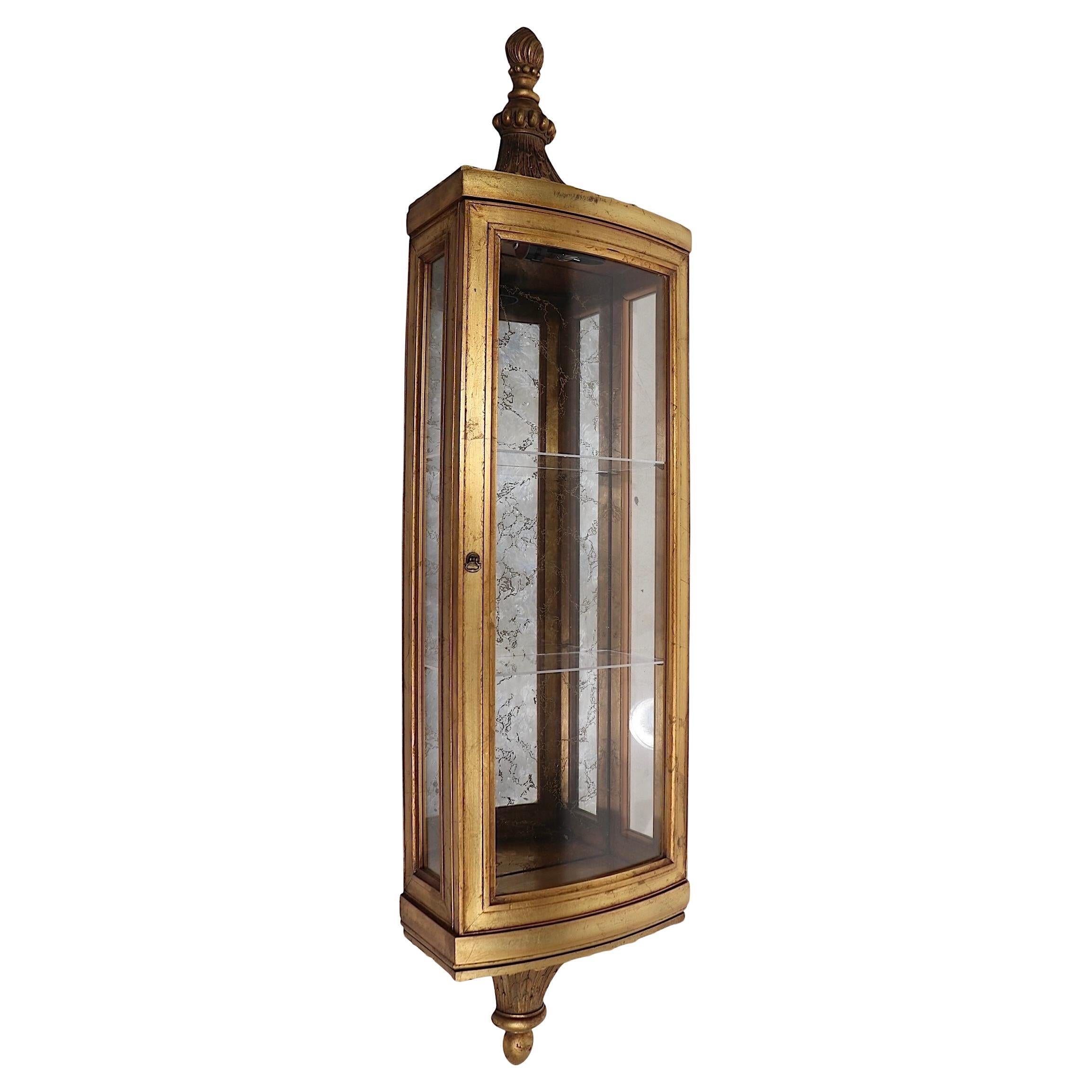 Weiman Gold Gilt  Wall Hanging Vitrine Curio Display Case circa 1970's For Sale
