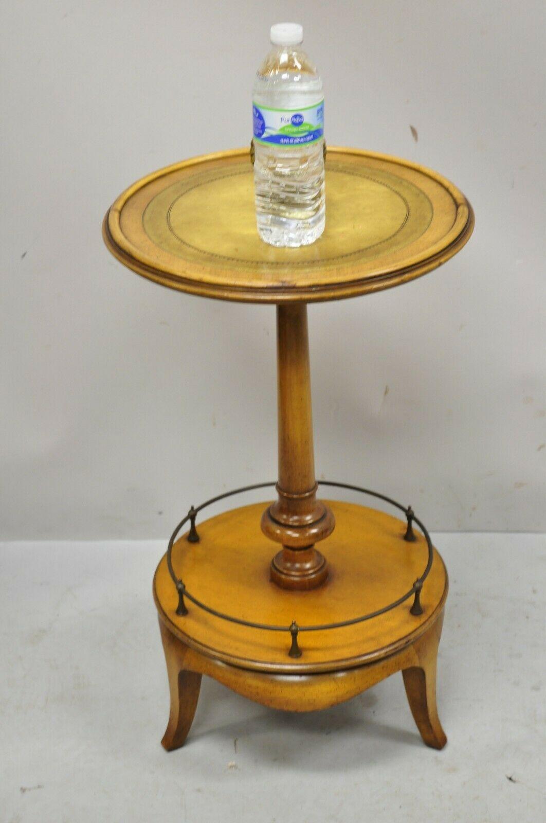 Weiman Heirloom Small Leather Top Round Smoking Stand Side Table Brass Ring 1