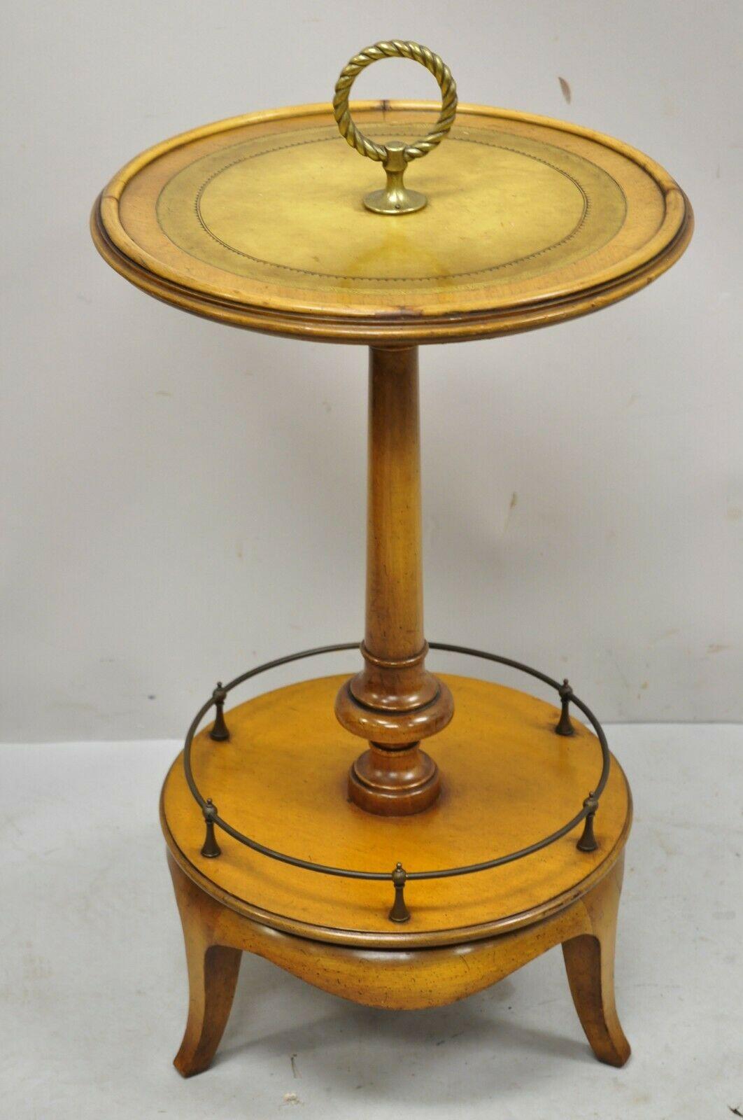 Weiman Heirloom Small Leather Top Round Smoking Stand Side Table Brass Ring For Sale 2