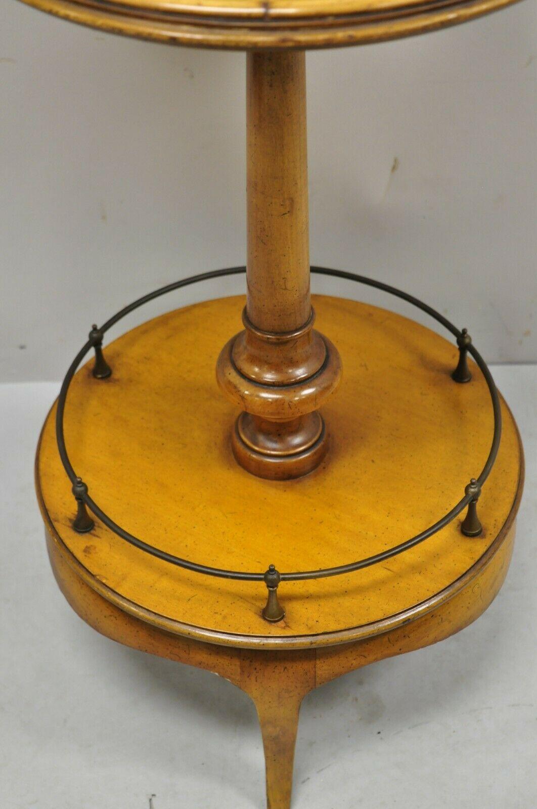 Regency Weiman Heirloom Small Leather Top Round Smoking Stand Side Table Brass Ring For Sale