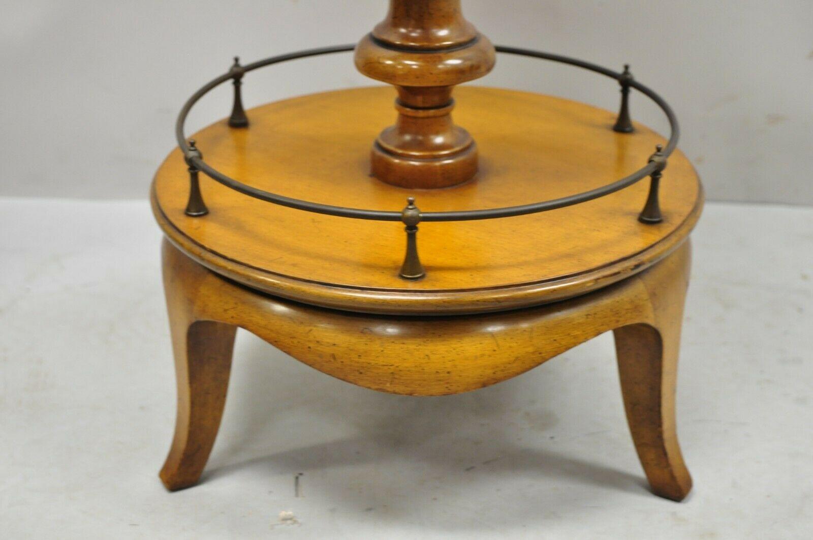 American Weiman Heirloom Small Leather Top Round Smoking Stand Side Table Brass Ring For Sale