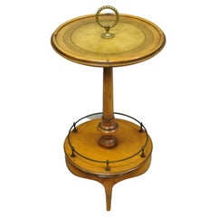Vintage Weiman Heirloom Small Leather Top Round Smoking Stand Side Table Brass Ring