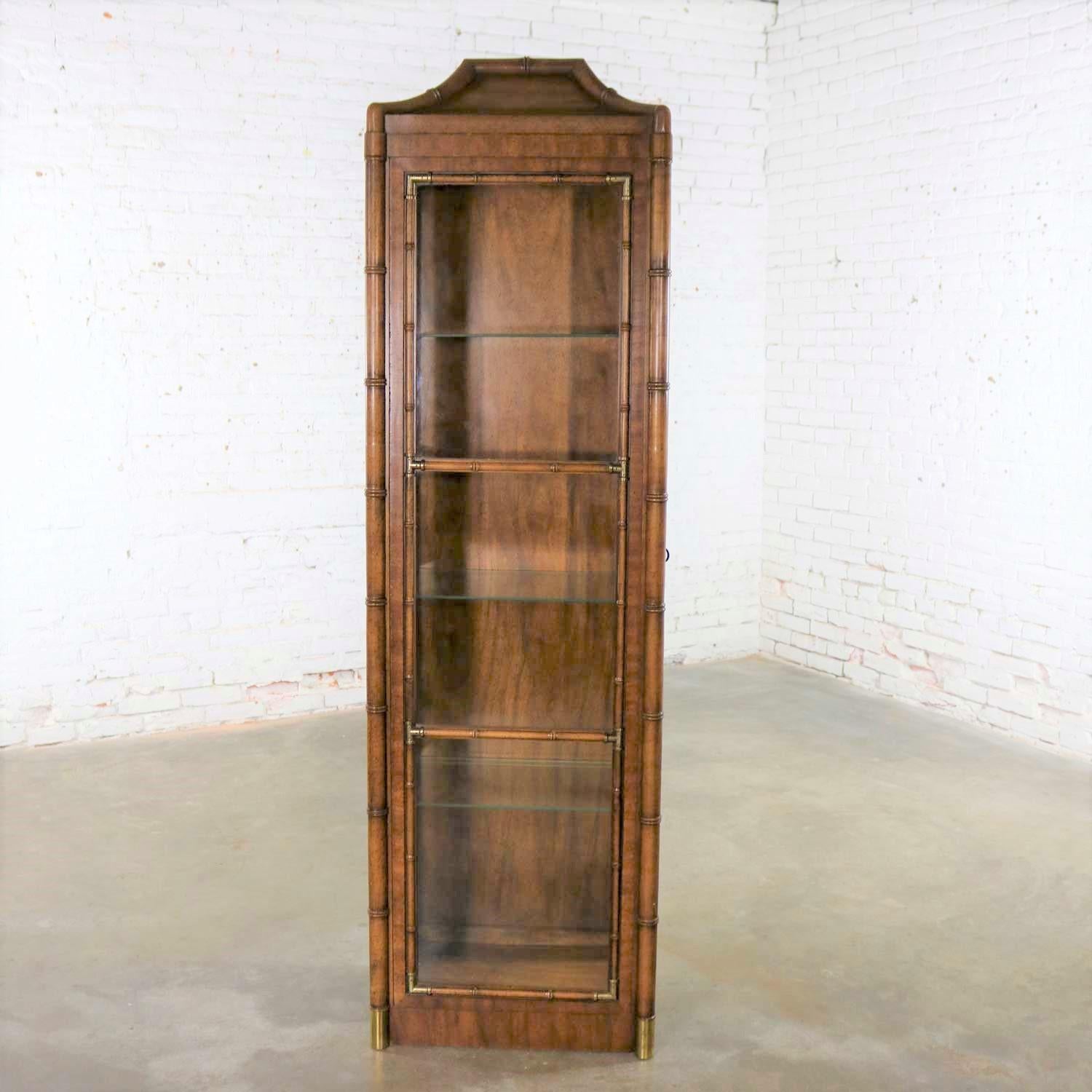 Weiman Hollywood Regency Campaign Style Faux Bamboo Narrow Display Cabinet In Good Condition In Topeka, KS
