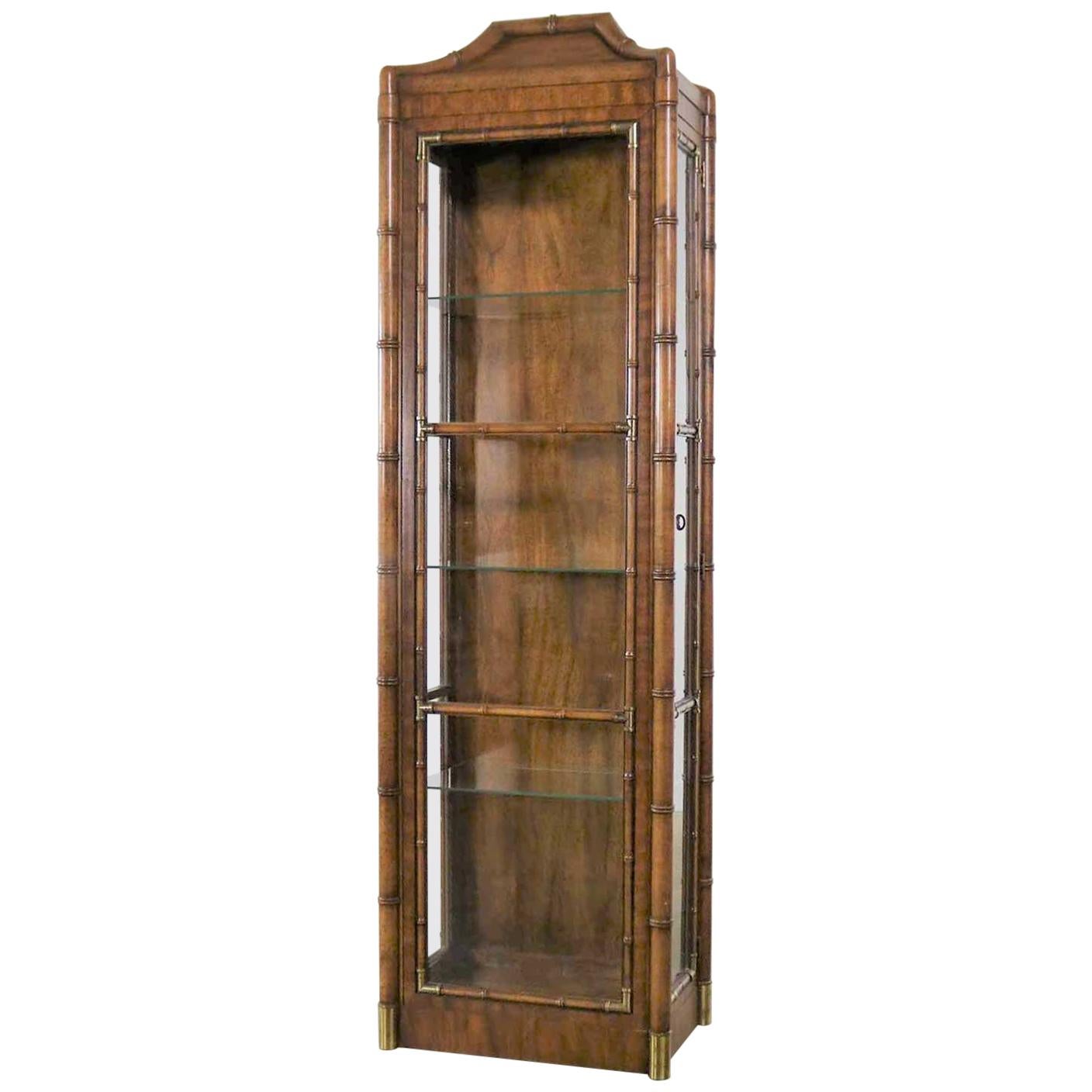 Weiman Hollywood Regency Campaign Style Faux Bamboo Narrow Display Cabinet