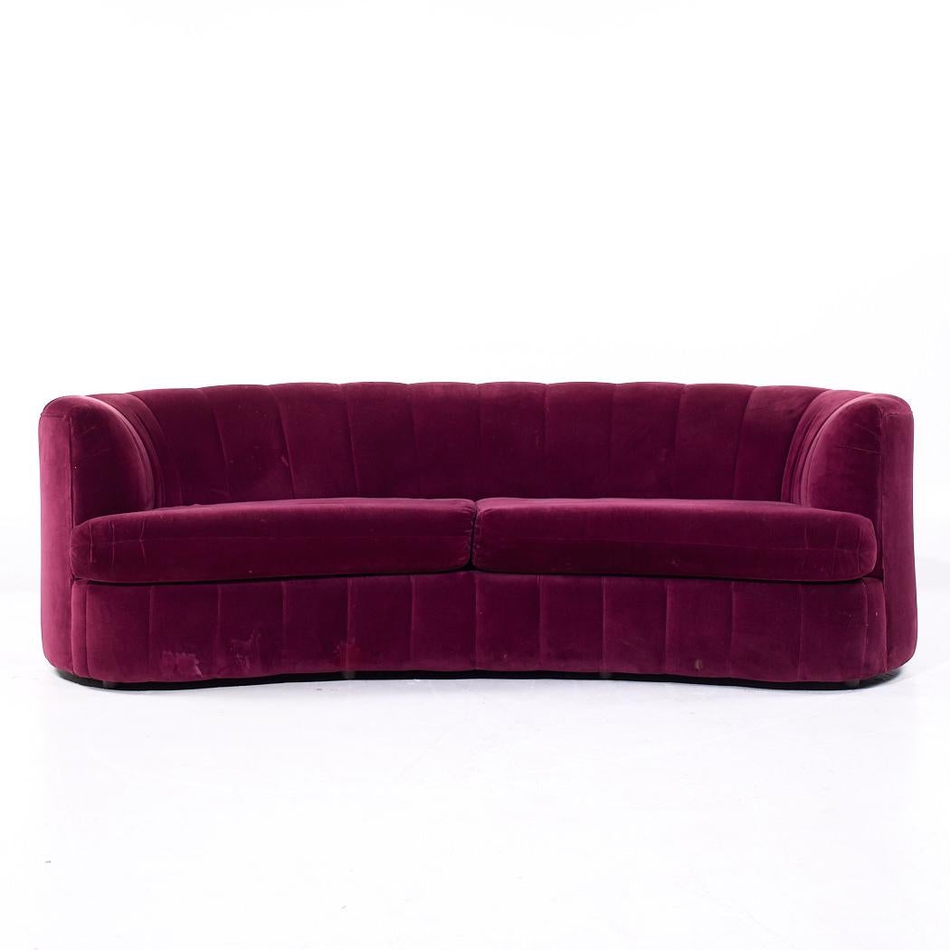 Weiman Mid Century Channeled Crescent Sofa

This sofa measures: 94 wide x 39 deep x 29.5 inches high, with a seat height of 18 inches

All pieces of furniture can be had in what we call restored vintage condition. That means the piece is restored