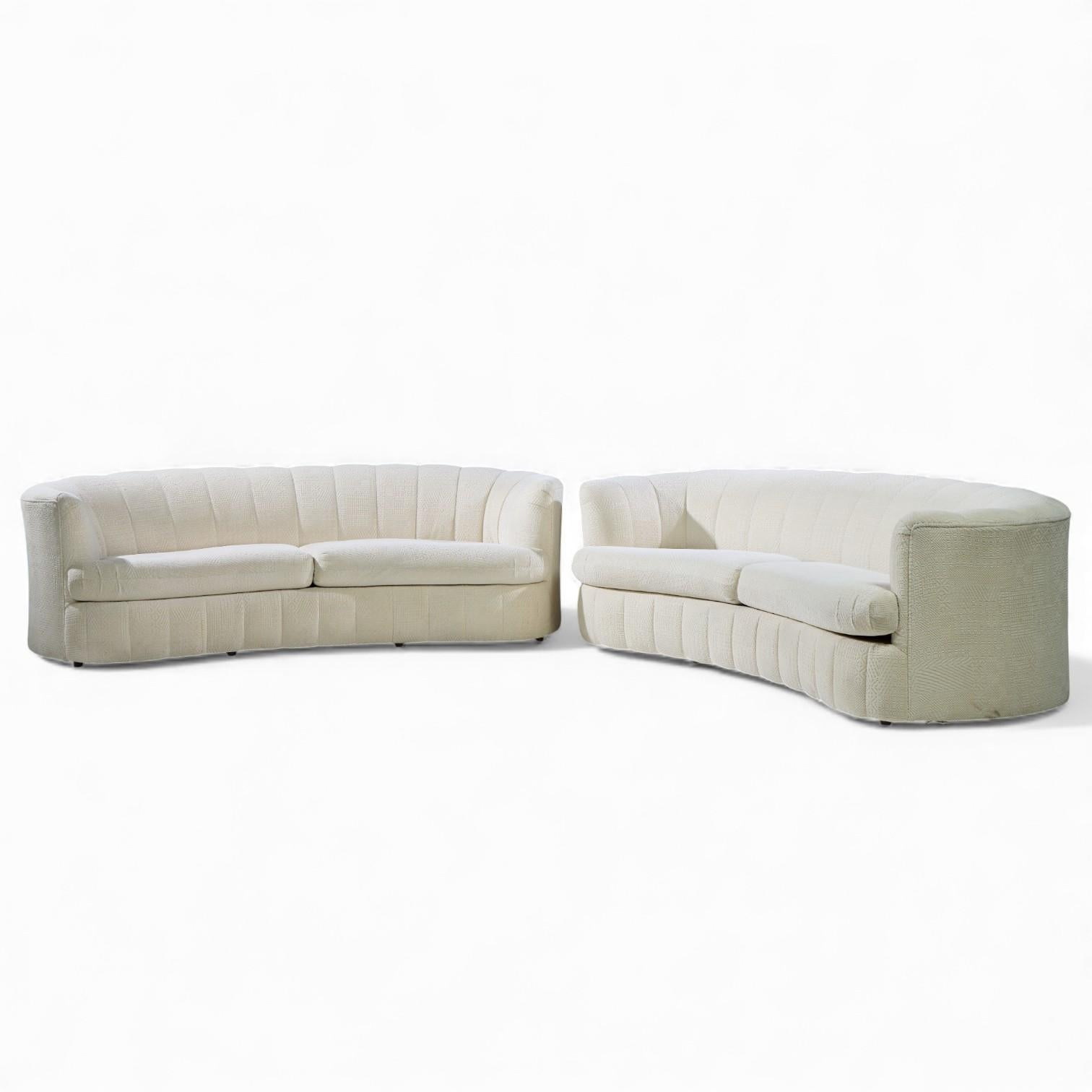 Mid-Century Modern Weiman Mid Century Channeled Crescent Sofa - Pair For Sale