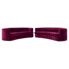 Vintage Weiman Mid Century Channeled Crescent Sofa - Pair