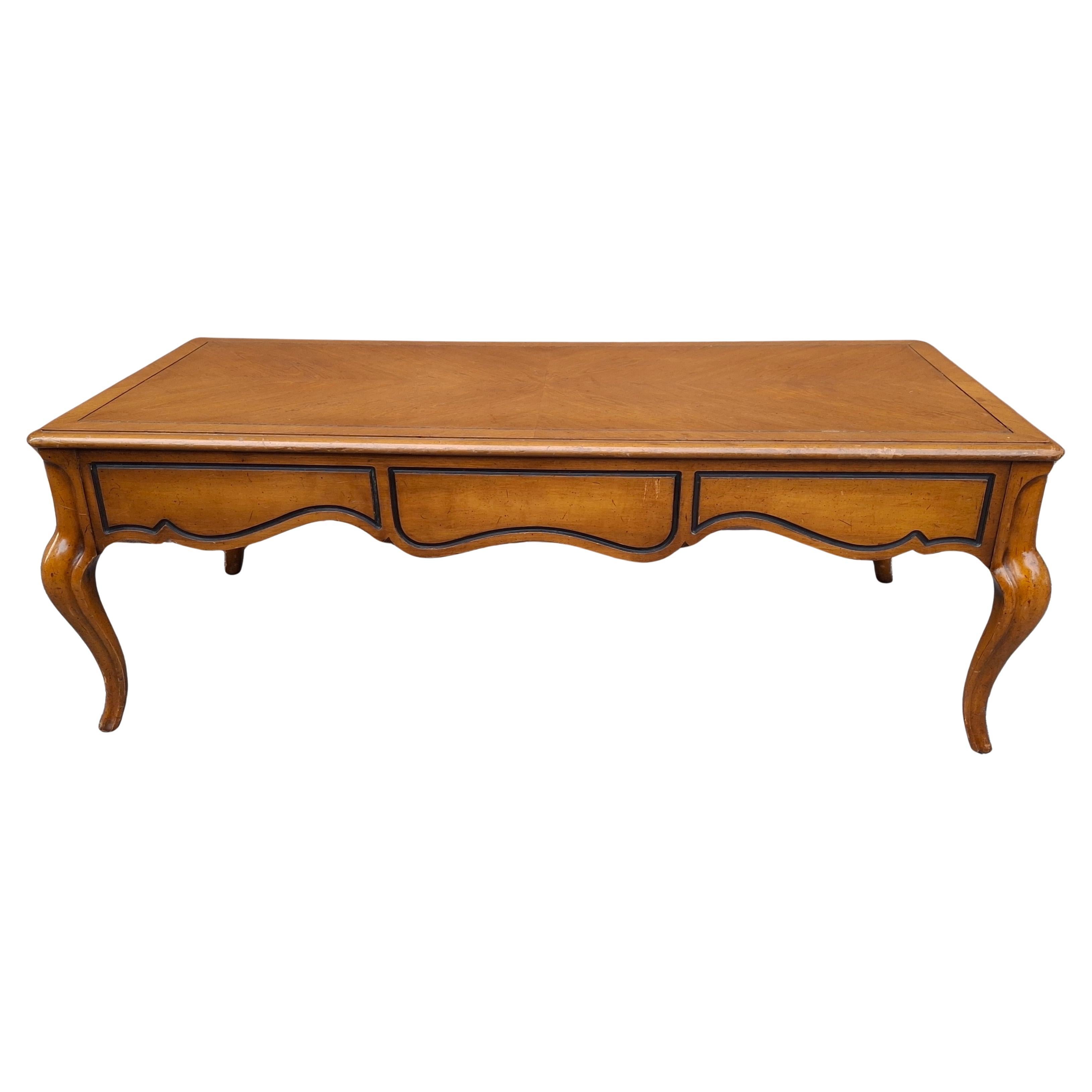 Weiman Mid Century Provincial Bookmatched Top Fruitwood Coffee Table For Sale