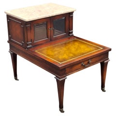 Weiman Mid-Century Regency Mahogany Marble and Stenciled Leather Top Side Table