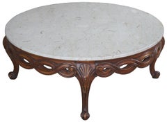 Weiman Mid Century Walnut Italian Marble Round Coffee Table French Provincial